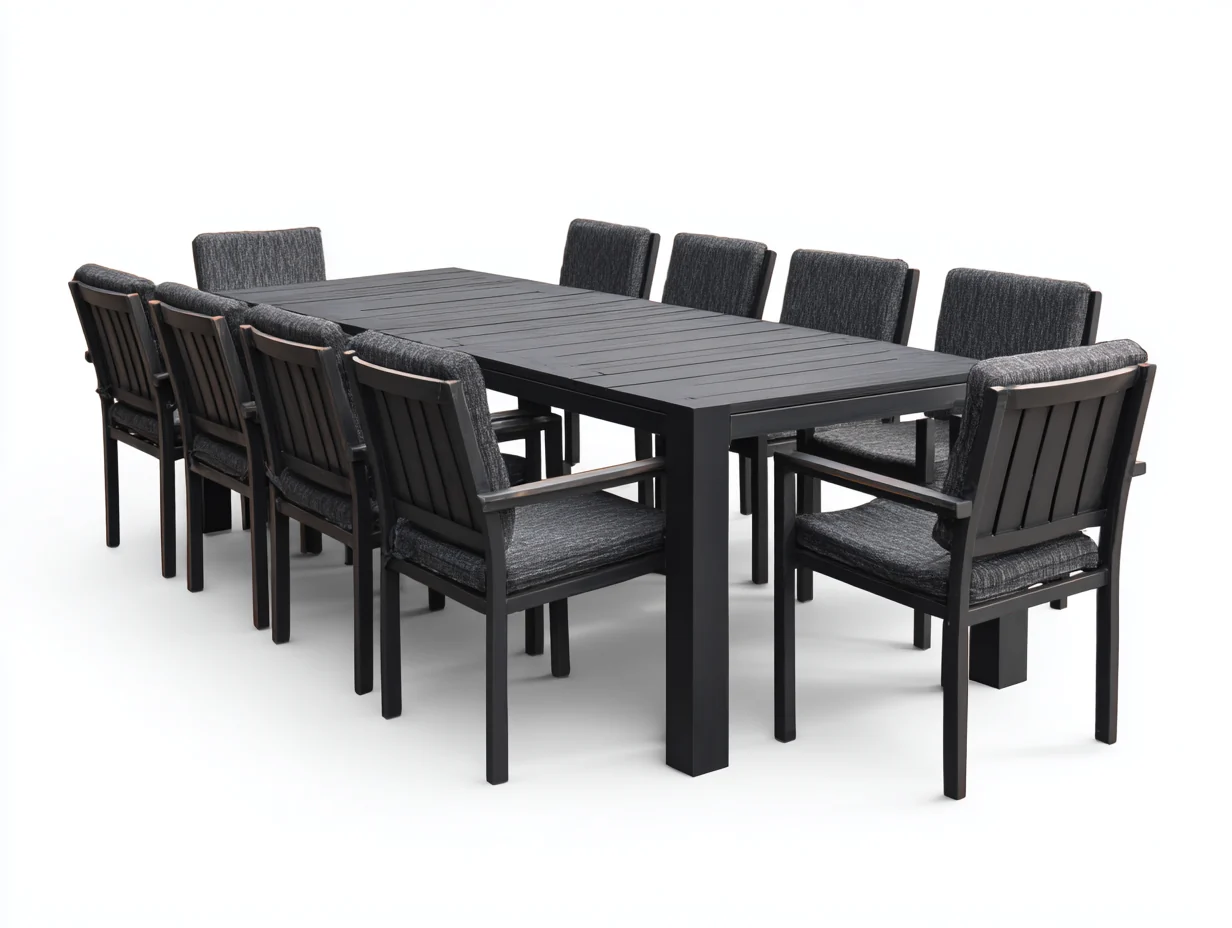 Conjuntos de comedor de jardín 200x100x75 cm - mesa de aluminio con 10 sillas tapizadas - negro-gris - diseño moderno exterior