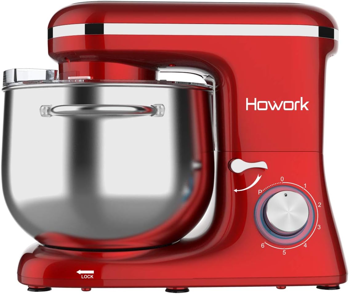 Howork Küchenmaschine Knetmaschine, 1500W leistungsstark 8L Tilt-Head Gerusche Knetmaschine, 6-stufige Geschwindigkeit Teigmaschine mit Rührbesen, Knethaken, Spritzschutz, Schlger (8L, schwarz)…