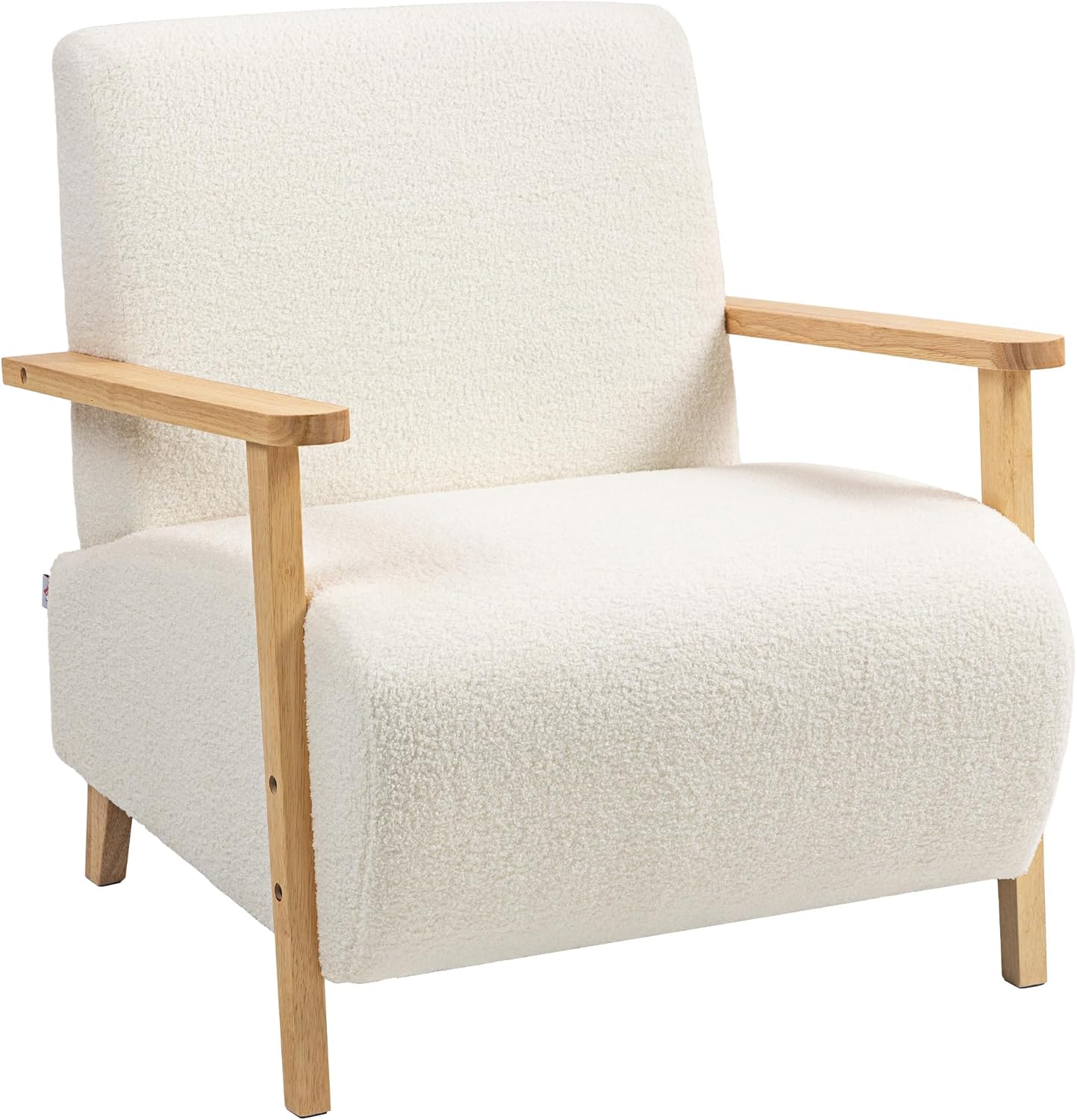 HOMCOM Sessel mit Rückenlehne, Armlehnen, Gepolstert Loungesessel mit Sherpa-Optik, Holzbeine, für Schlafzimmer, Wohnzimmer, bis 120 kg, Cremeweiß