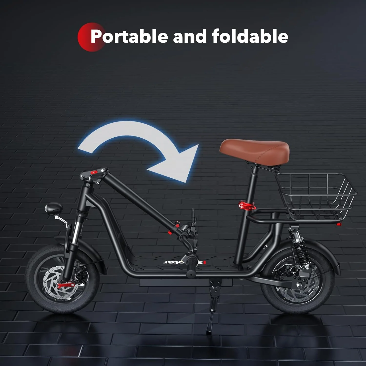 iScooter electric scooter with seat, 37/21 mile range, 28/19/15.6 mph top speed, dual suspension scooter with basket