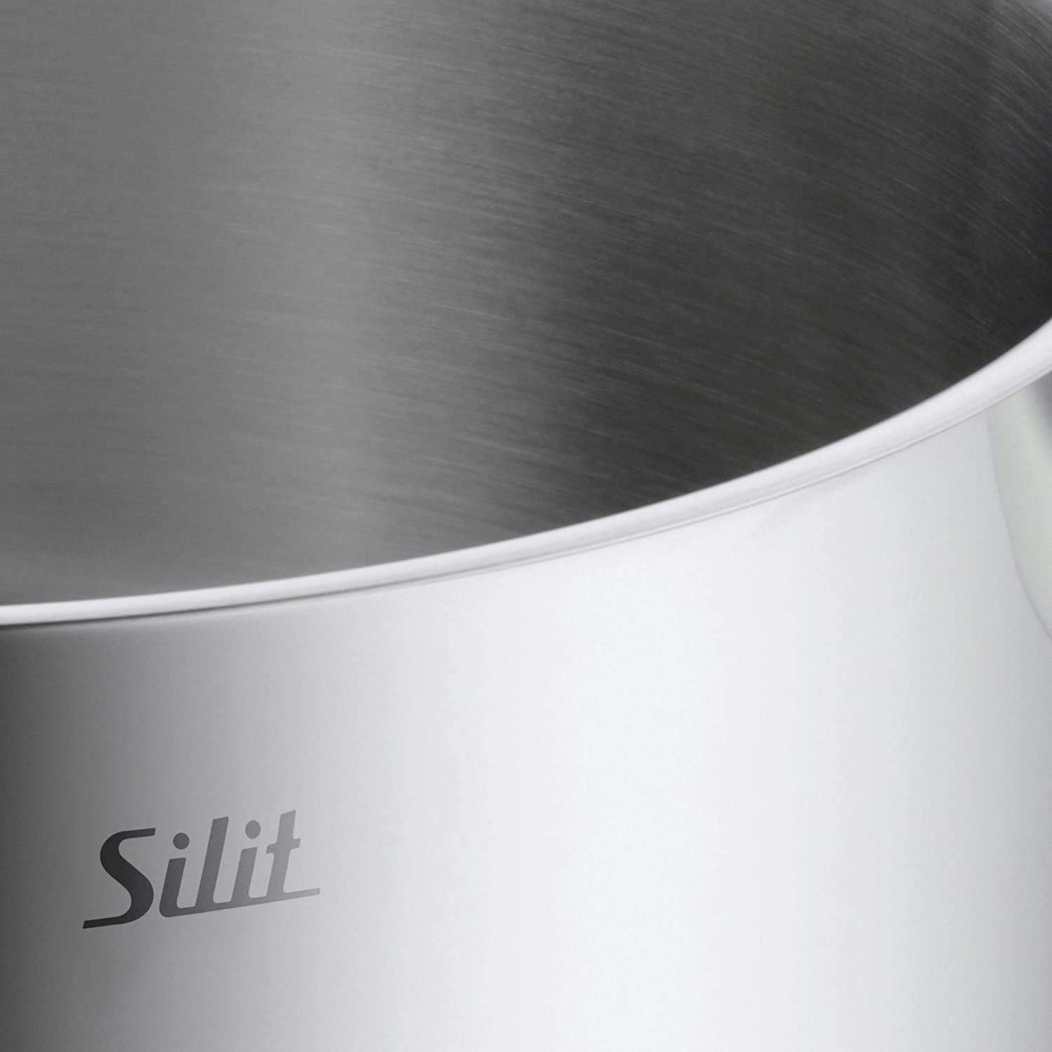 Silit Toskana Topfset induktionsgeeignet 10-teilig, Kochtopf Set mit Glasdeckel, Induktionskochtöpfe, Milchtopf, Dämpfer, Pfanne, Edelstahl teilmattiert, Induktions Töpfe Set unbeschichtet