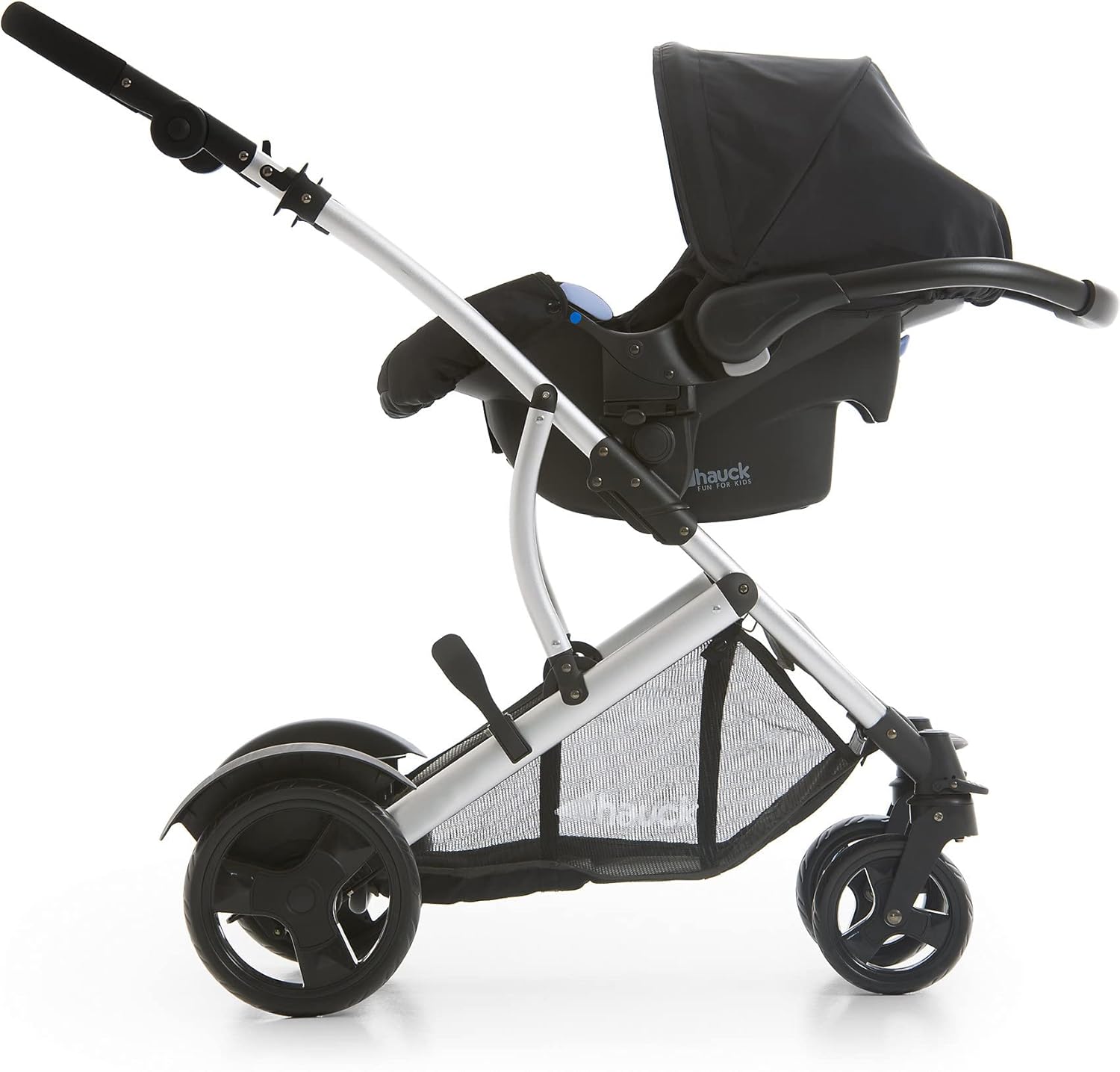 hauck Duett 2 Geschwisterwagen inkl. Regenschutz für Kinder bis je 15 kg, Hauptsitz umbaubar zur Babywanne ab Geburt mit Liegeposition, Zweitsitz Abnehmbar, Höhenverstellbar (Black Forest)