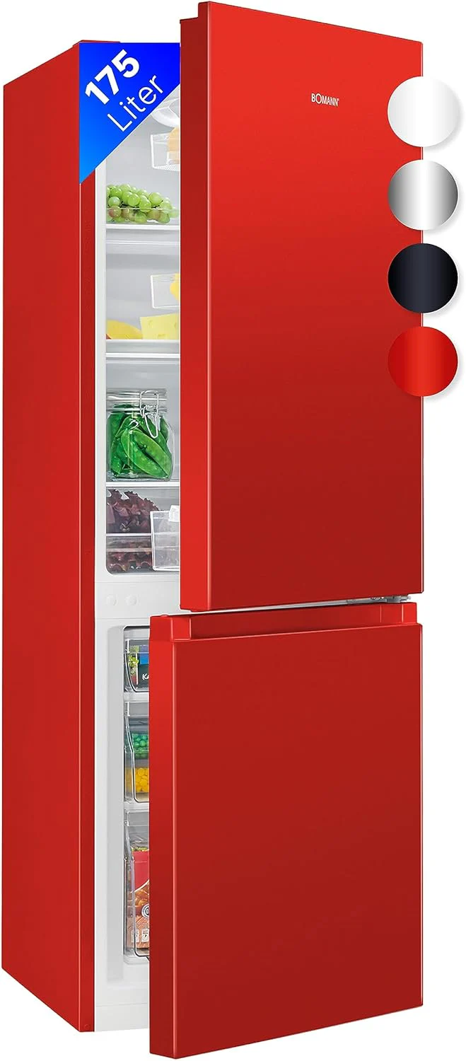 Bomann Koelvriescombinatie KG 320.2, 143 cm hoog, Koelvriescombinatie met 175 liter inhoud, 3 legplateaus en 3 laden, Draairichting deur verwisselbaar, Stille koelvriescombinatie 39 dB, Zwart