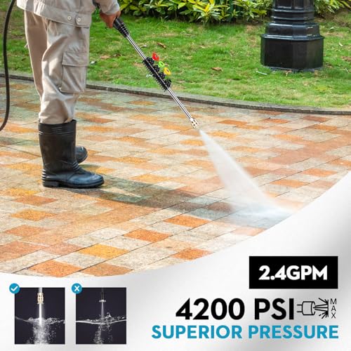 GREENER Idropulitrice elettrica 4200 PSI idropulitrice elettrica con tubo di uscita da 15,2 m e 4 ugelli rapidi, idropulitrice elettrica da 2,4 GPM con cannone per sapone, per auto, vialetto, pulizia : Amazon.it: Giardino e giardinaggio