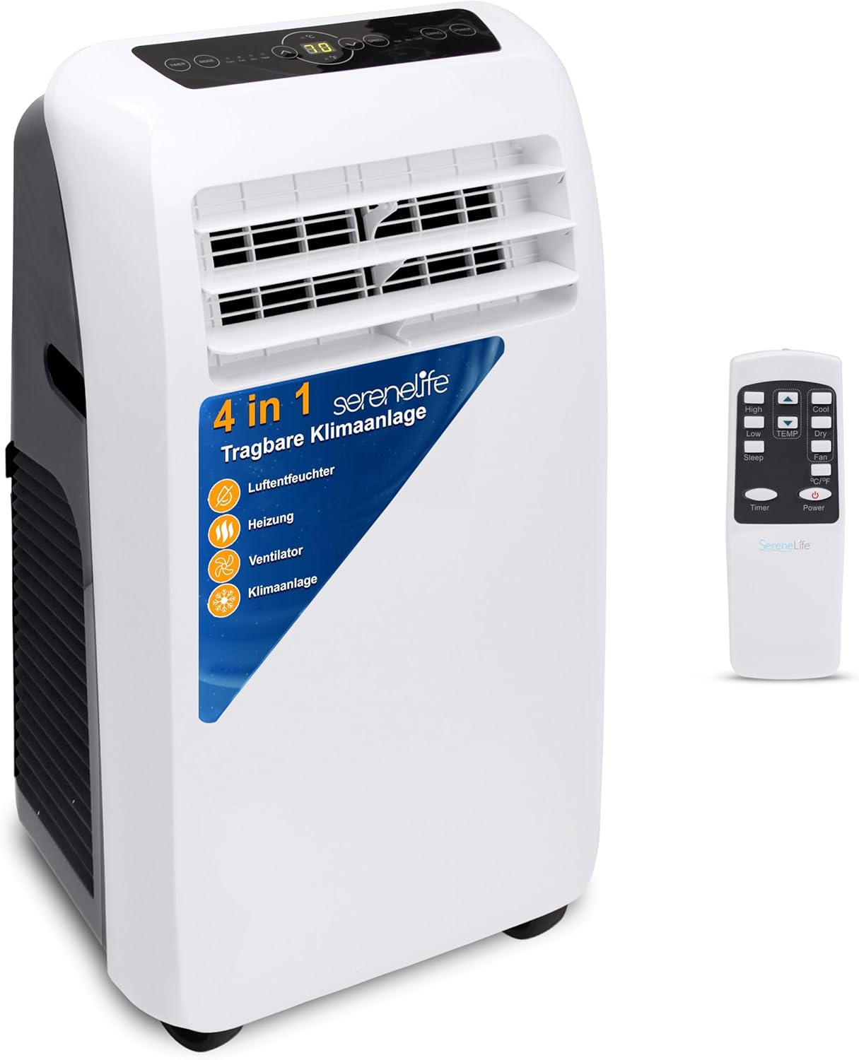 SereneLife Mini Klimaanlage mobil, 3-in-1 mobiles Klimagerät mit Abluftschlauch – Luftkühler, Luftentfeuchter & Ventilator, Air conditioner – 9.000 BTU, 1,5L Feuchtigkeit/Stunde, kühlt Räume bis 42 m2