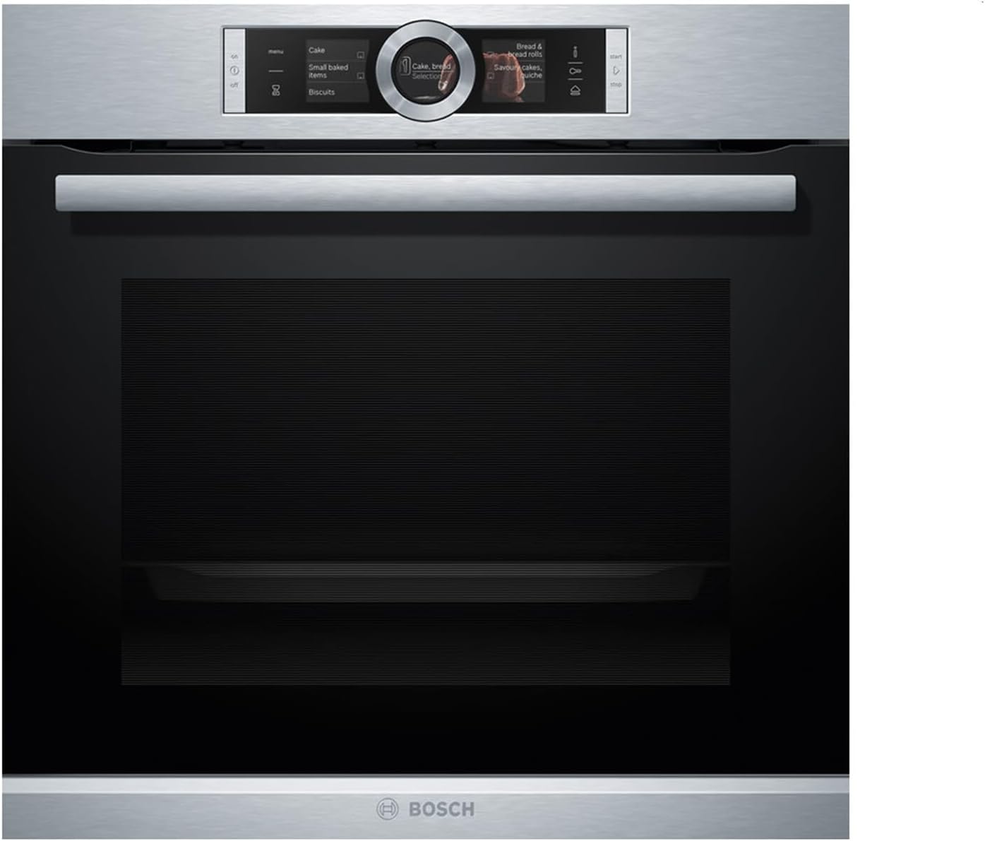 Bosch HMG7361B1, Serie 8 smarter Einbau-Backofen mit Mikrowellenfunktion, 60 x 60 cm, Made in Germany, Schwarz, Air Fry, Digitaler Bedienring, Touchdisplay, Automatikprogramme, Reinigungsunterstützung
