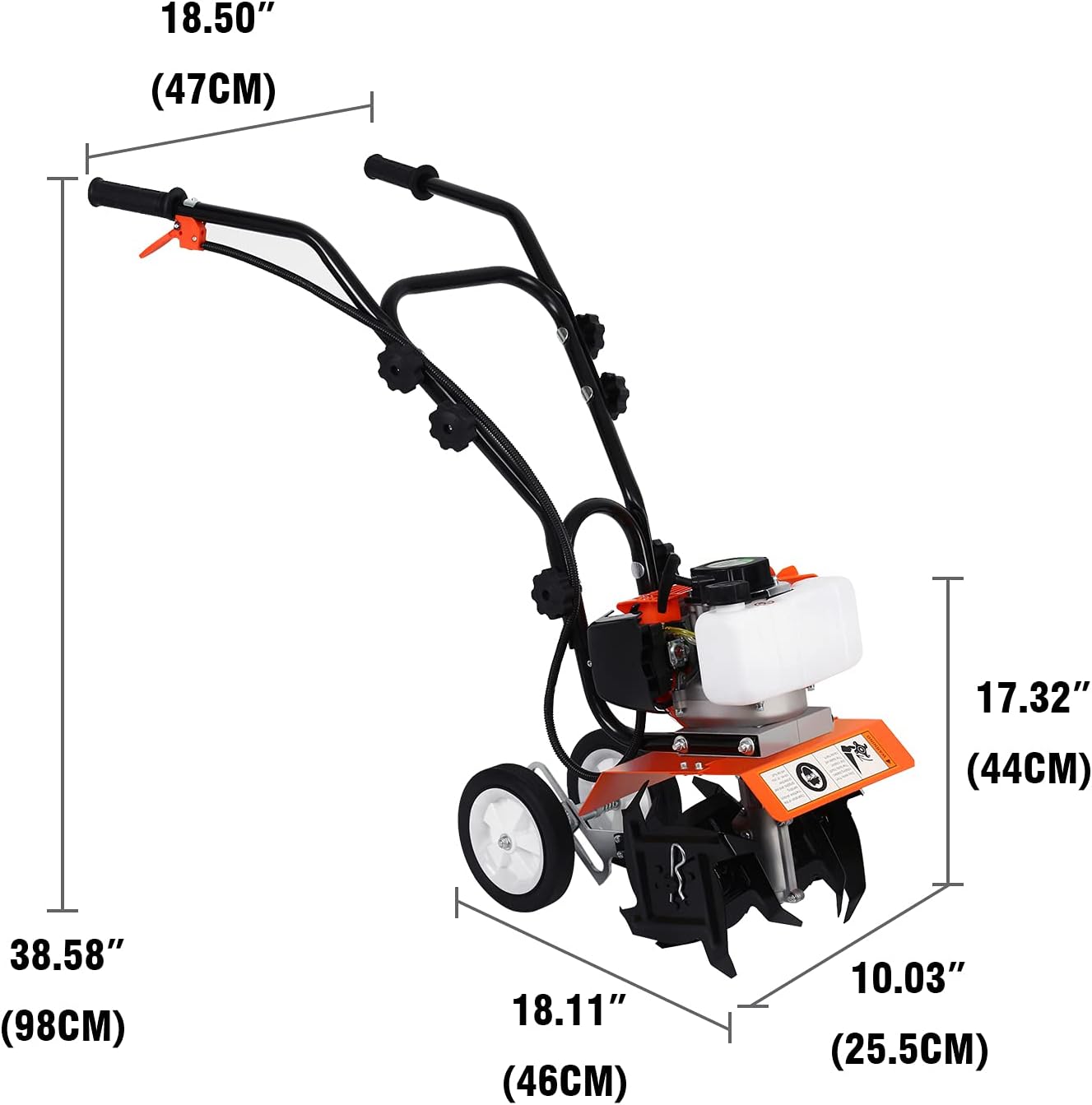 52CC Small Petrol Hoe, Mini Petrol Cultivator 2 Stroke Light, Small Petrol Motocultor with Powerful Motor, Rotovator Motohoe for Garden, Robust Scarifying Blades