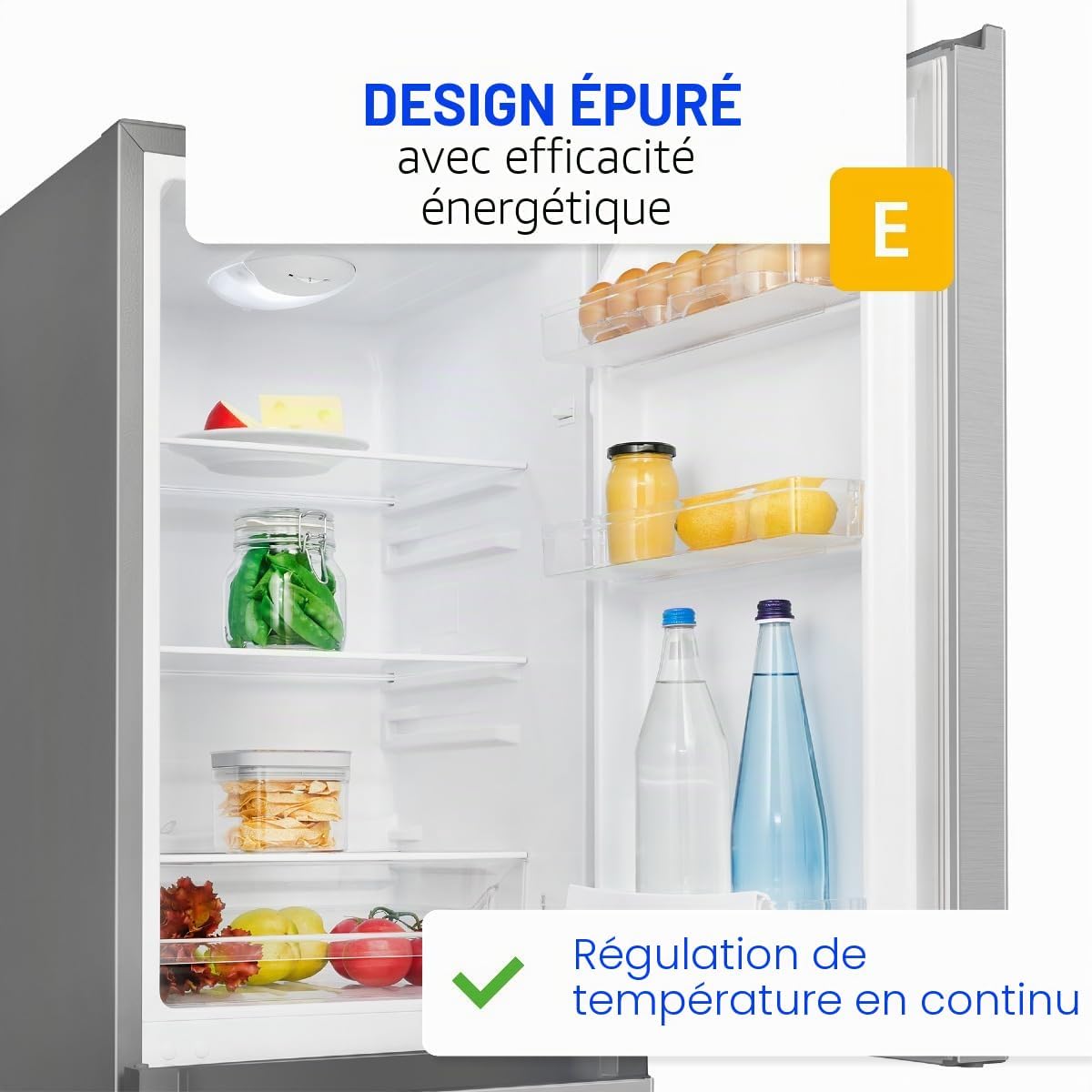 Bomann, KG320, Réfrigérateur et congélateur 175L, Contrôle de la température en continu, Charnières de porte à droite, interchangeables, Pieds réglables, Inox