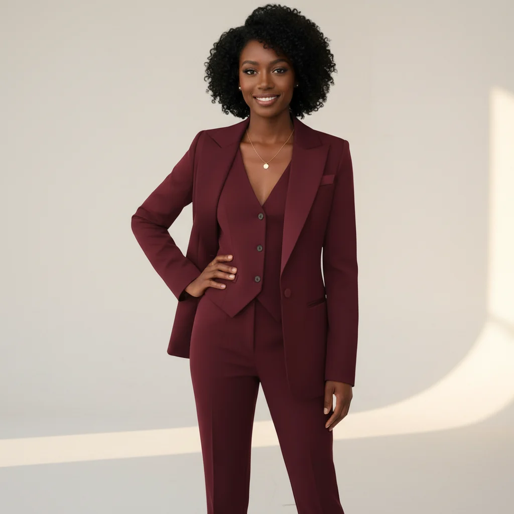 Damen Hosenanzug 3-teilig Set mit Blazer Weste und Stoffhose | Elegantes Business Outfit f��r B��ro und Events