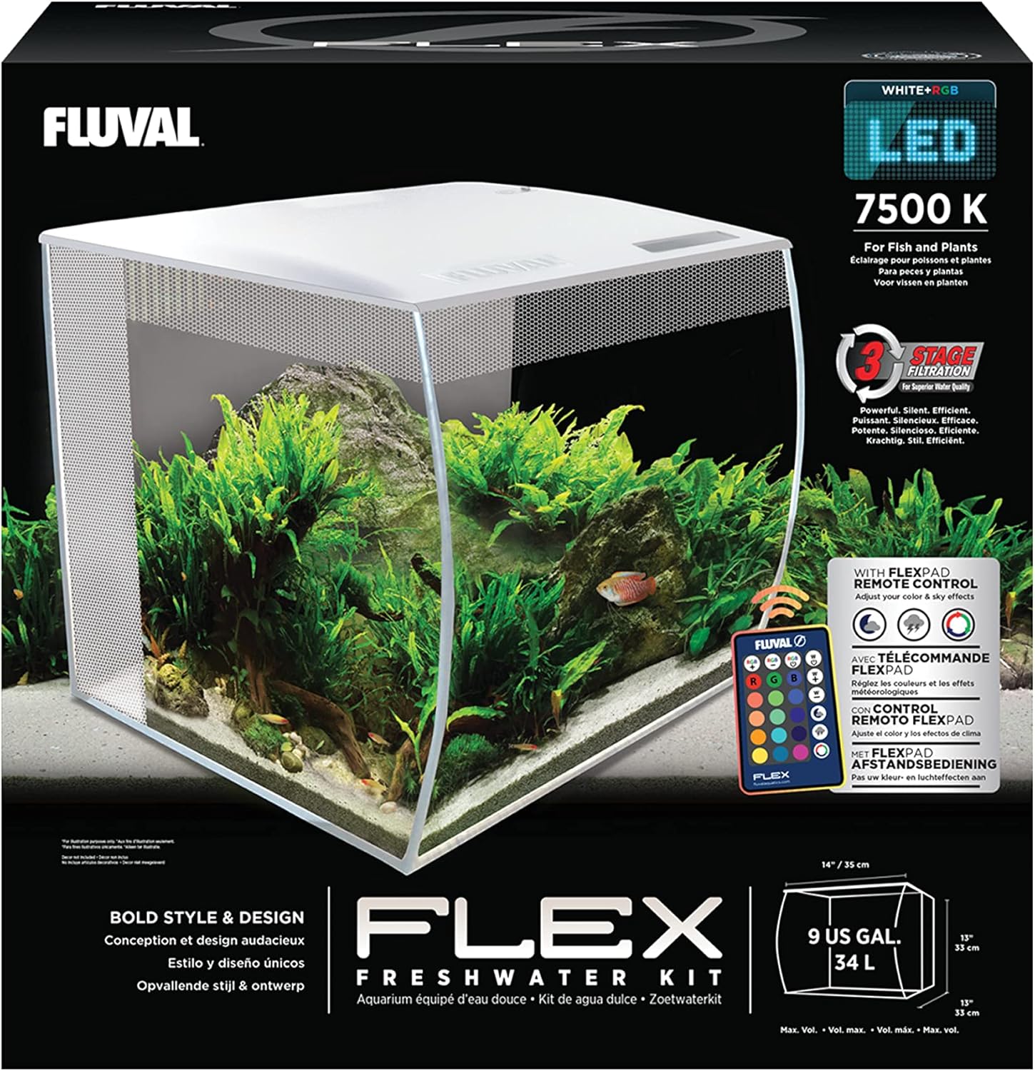 Fluval Flex Aquarium 123L, Süßwasser Aquarium, schwarz