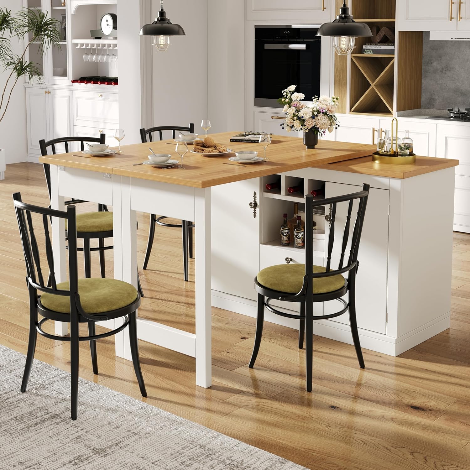Kebnor Hochwertiger Ausziehbarer Bartisch mit 360° Drehfunktion und Stauraum, Längenverstellbar von 120-180cm, Wohnzimmer, Esszimmer, Homeoffice, schwarzer ausziehbarer Design-Stehtisch, Weiß