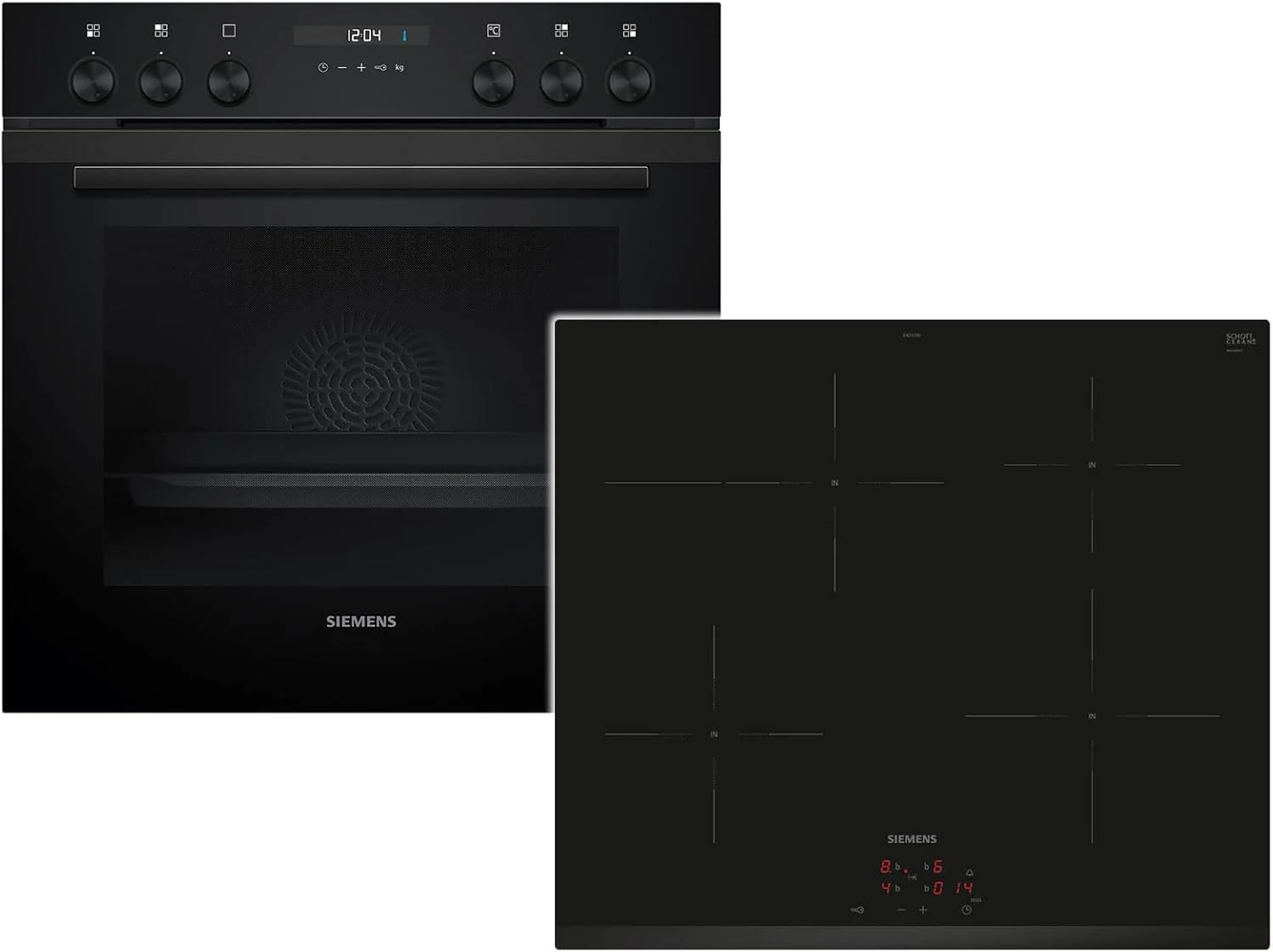 Siemens EQ522IA01, Einbauherd-Set, Bestehend aus HE517GBS4 Herd, 60 x 60 cm, 3D Hei?luft, Selbstreinigung, Clip Auszug & EI645CFB6E Induktionskochfeld, Br?terzone, powerBoost, Edelstahl Rahmen