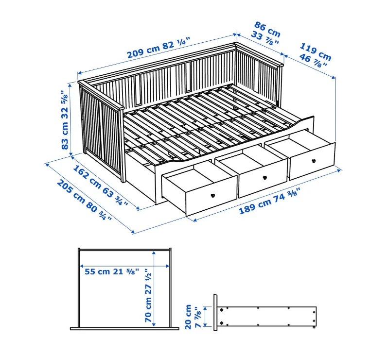 2025 IKEA HEMNES dagbed met 3 opberglades ?C Wit, 80 x 200 cm, ruimtebesparend en veelzijdig
