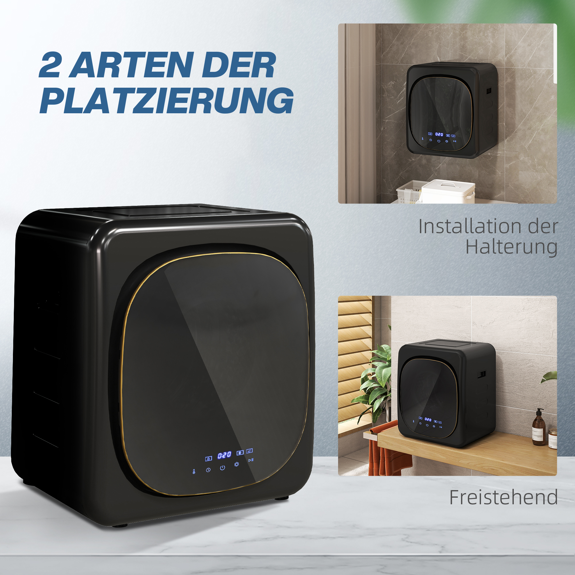 Wasdroger met UV-Desinfectie, Compact Ontwerp, 4 kg Capaciteit, Roestvrijstaal, Zwart
