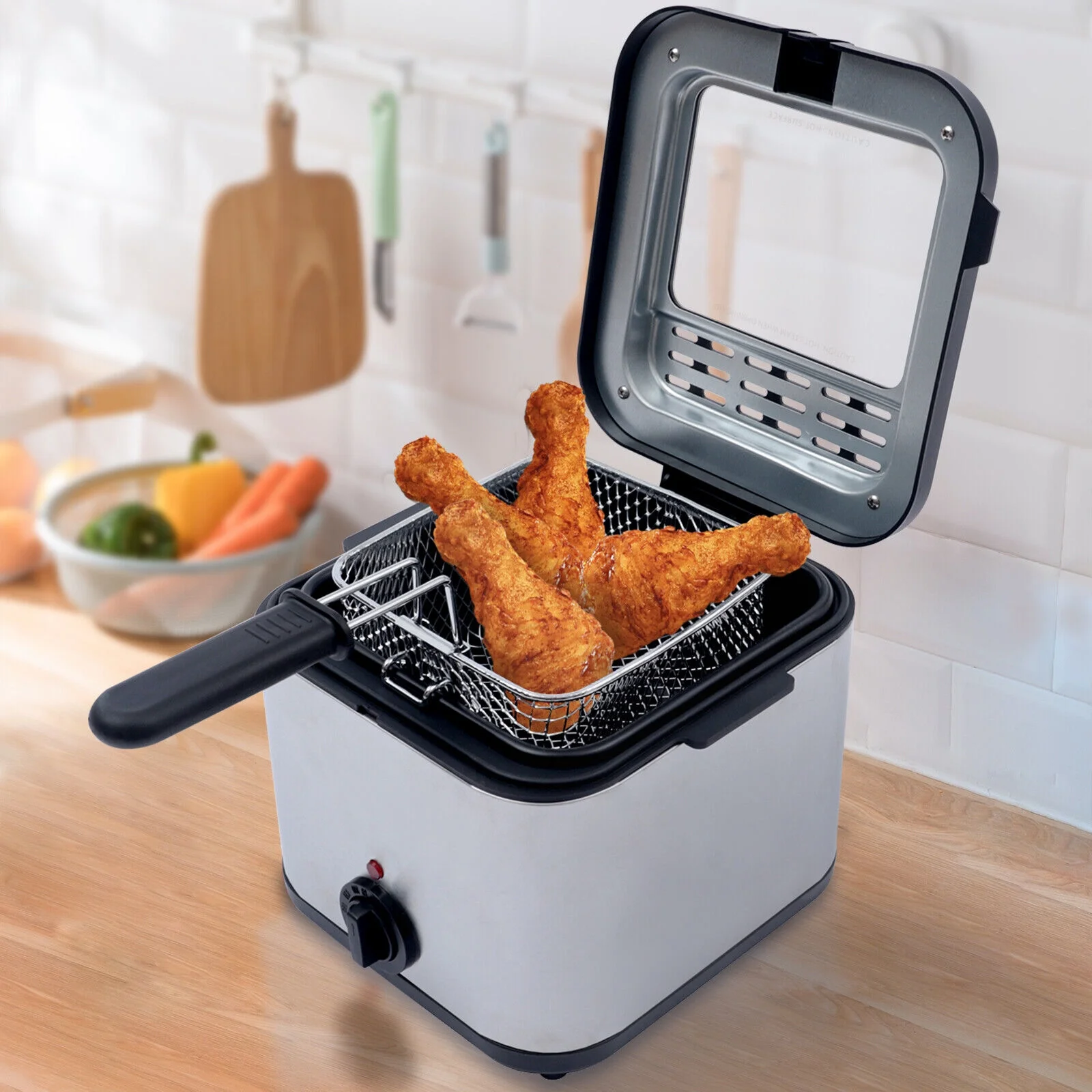 2025 Compacte Frituurpan van 1000W en 2,5L met Mand, Transparant Venster en Olie-afvoerhaak