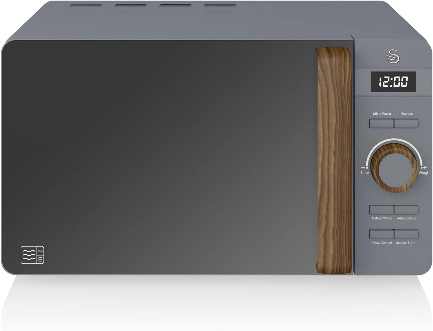 Swan Nordic SM22036WHTN Digitale Mikrowelle, Griff in Holzoptik, Gehäuse mit weicher Haptik und matter Oberfläche, 800 W, Baumwollweiß