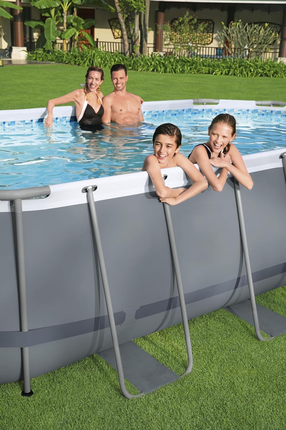 Bestway Power Steel Frame Pool Set, oval, grau, 424 x 250 x 100 cm