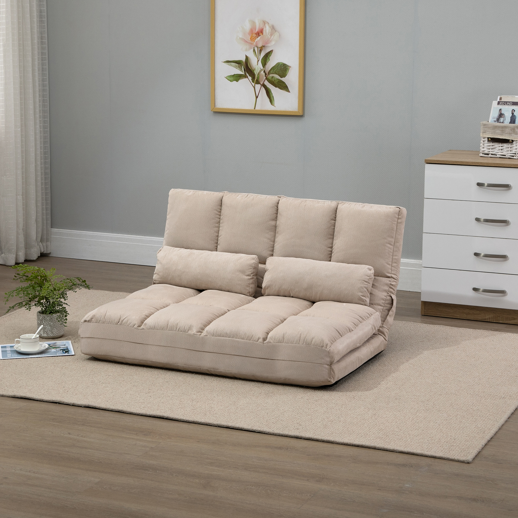 2-in-1 Vloerstoel met Verstelbare Rugleuning, 102 x 73 x 60 cm, Beige