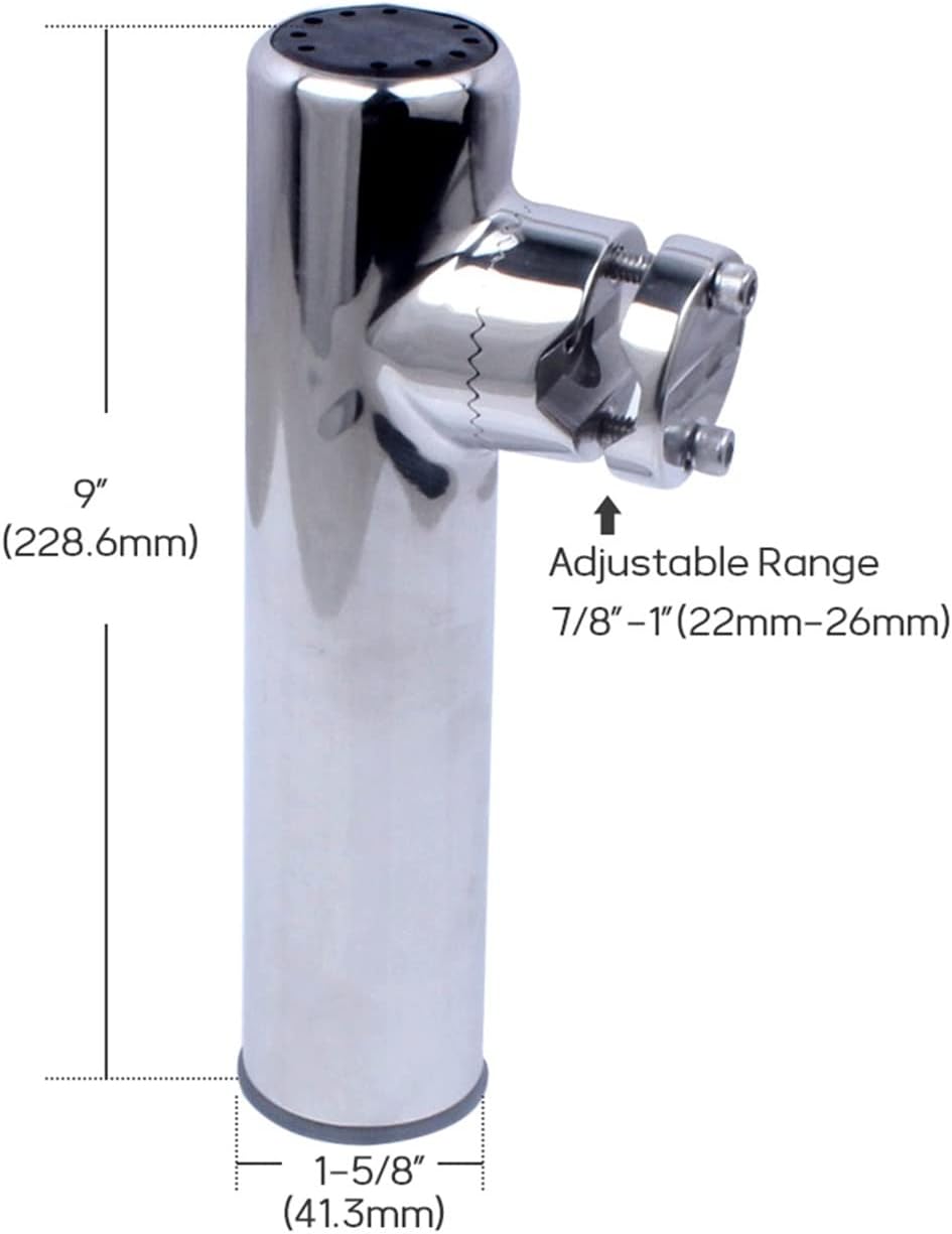 Angelrutenhalter, 2 x Bootszubehör, Edelstahl, Angelausrüstung, drehbarer Rutenhalter mit Klemme für Rohre, 22 mm - 26 mm, mit Auskleidung, Bootszubehör