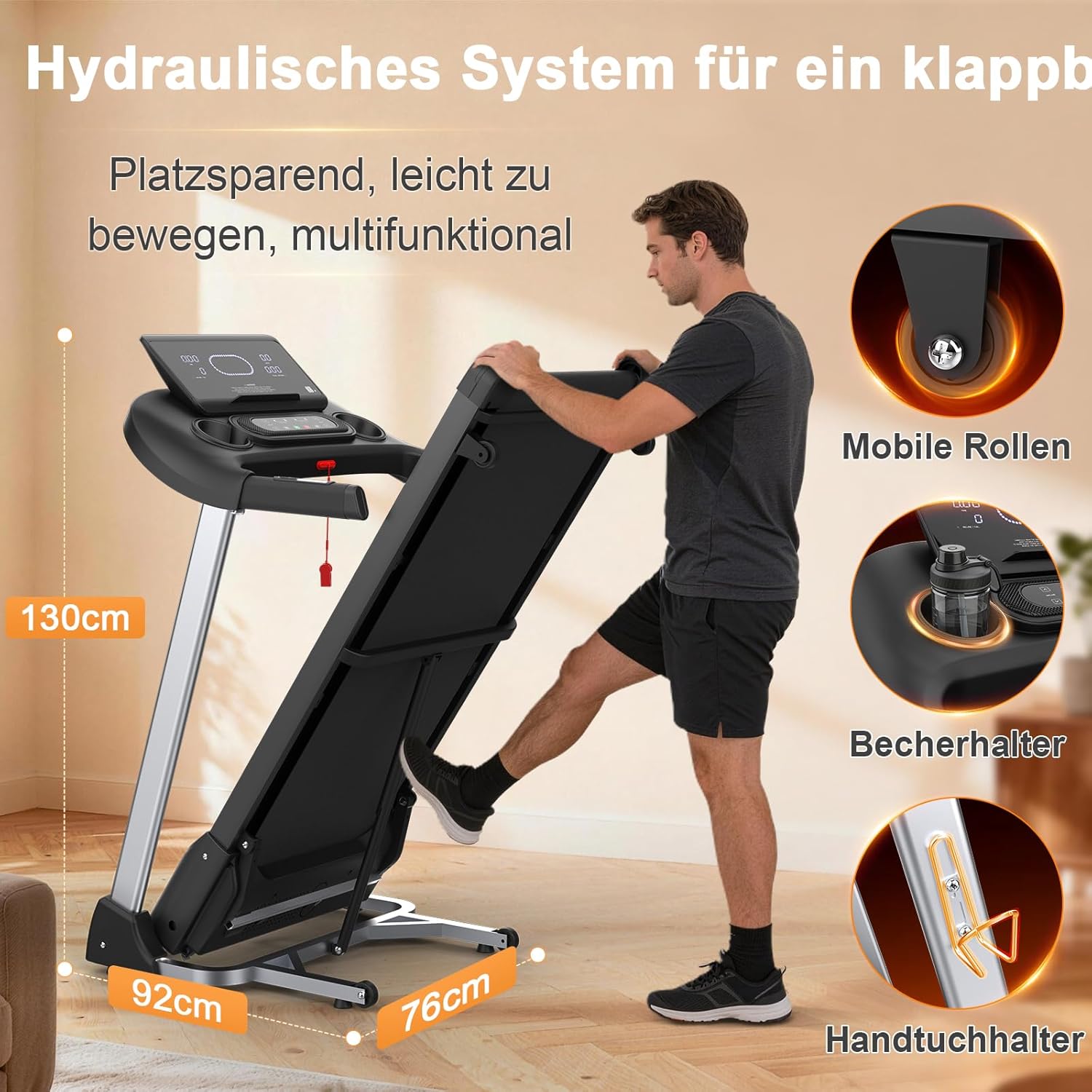 Kitopa Laufband für Zuhause, Treadmill bis 7PS und 20KM/H, Profi Große Lauffläche Laufband mit 18 Steigung, Laufbander Klappbar mit interaktivem LCD-Display & Bluetooth, Laufbander bis 180KG