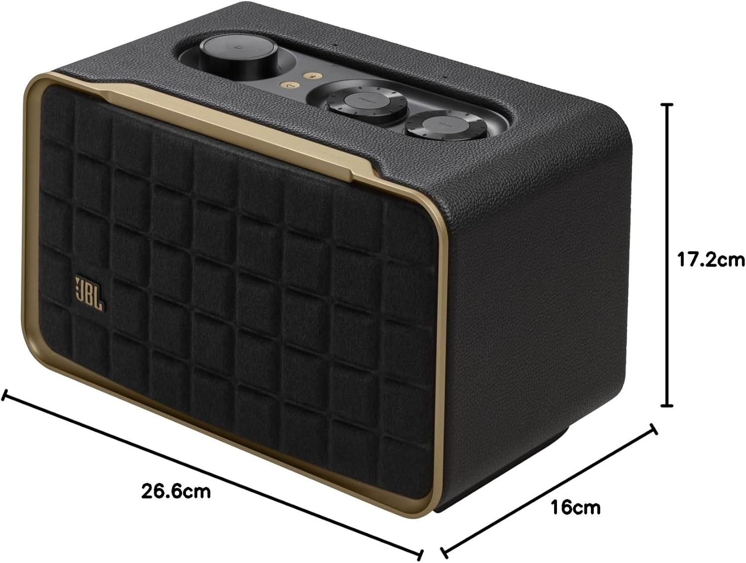 JBL Authentics 200 Smart Home Lautsprecher – 70er Jahre Retro-Design Bluetooth Box – Mit Quadrex Grill, Google Assistant, Alexa, AirPlay und JBL One App – Schwarz
