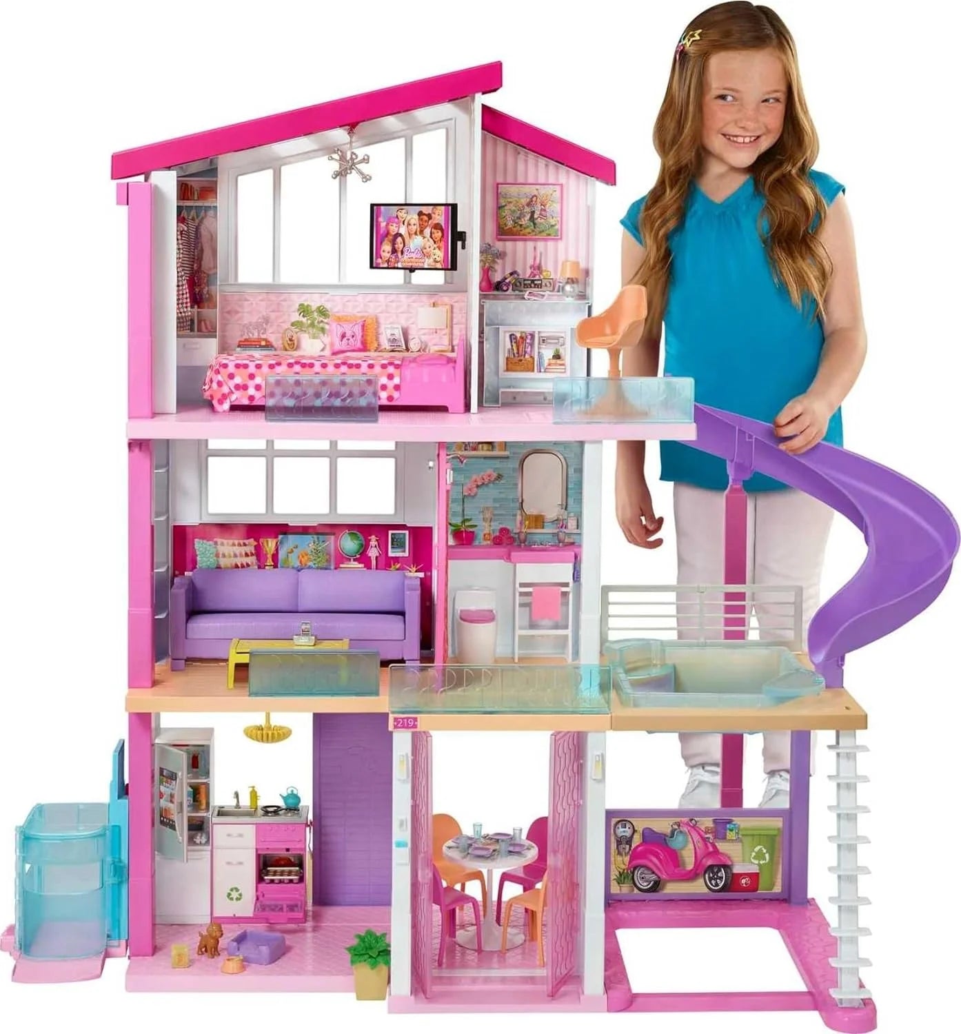 DreamHouse, Doll House Playset with 70+ Accessories Including Transforming Furniture, Elevator, Slide, Lights & Sounds