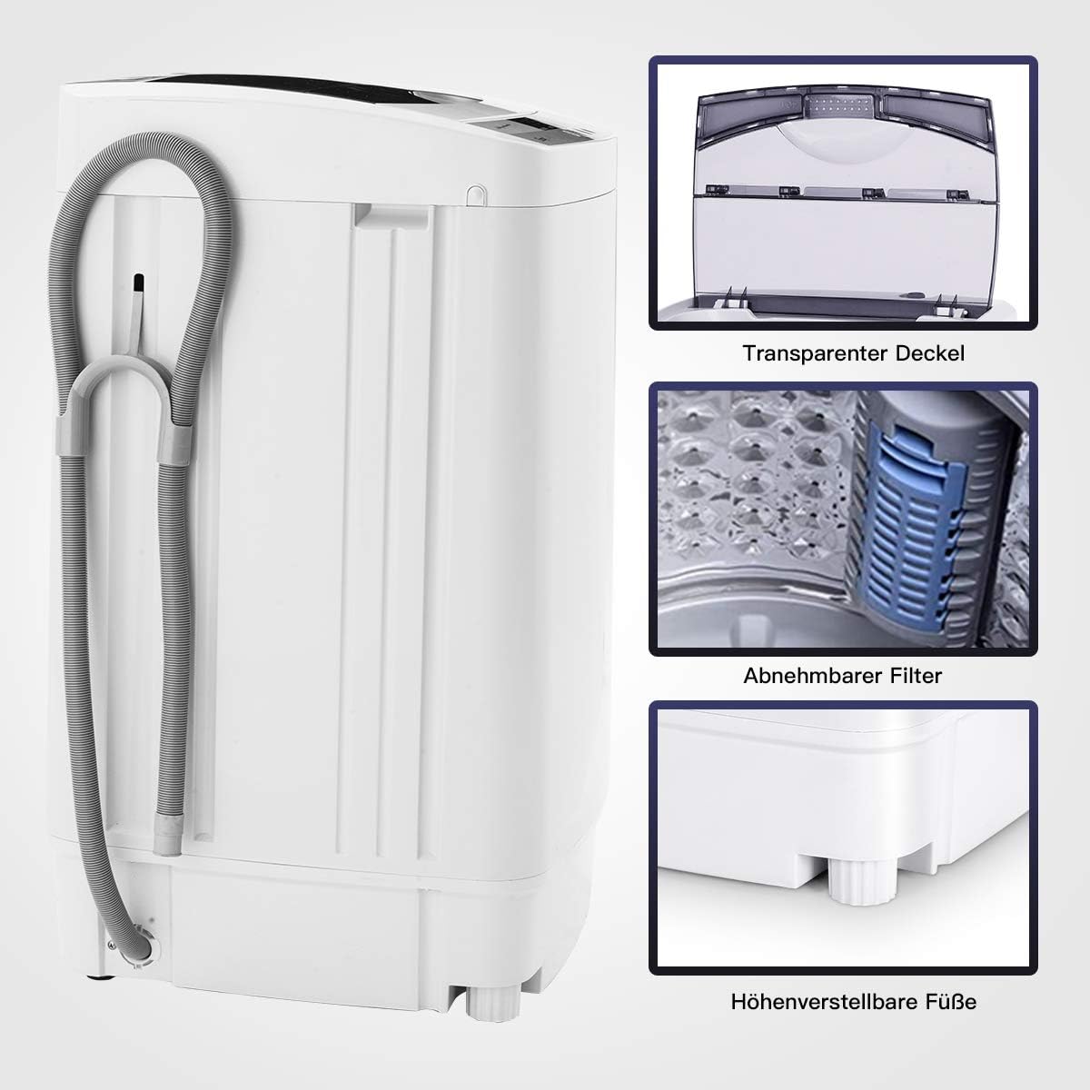 GOPLUS Waschmaschine Vollautomat 4,5 KG, Waschvollautomat mit Schleuder, 10 Programme, LED Dispaly, inkl. Ablaufpumpe, Toplader Waschmaschine ideal für Apartments und Wohnmobile, 50 x 50 x 85 cm