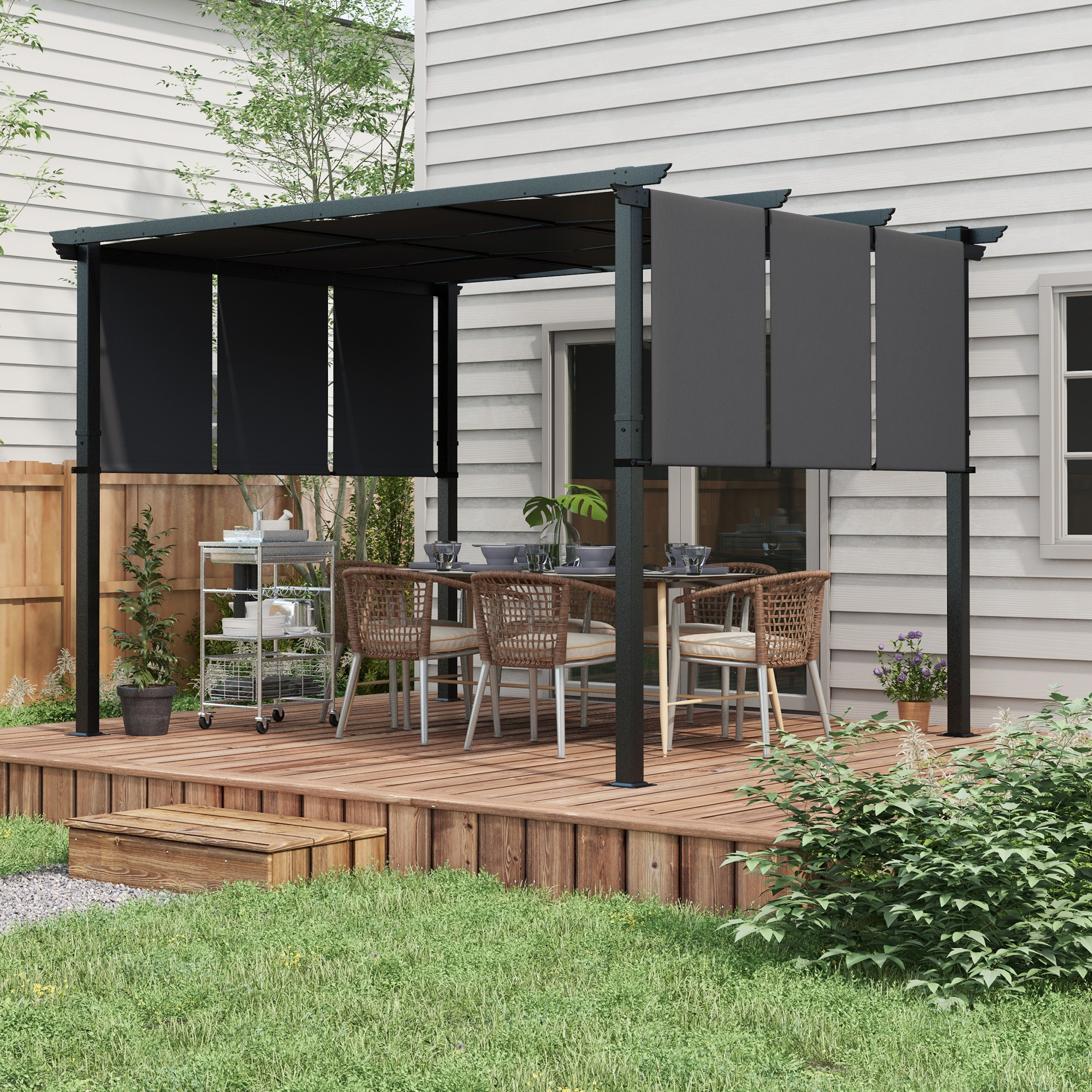 Zonnescherm Markies. Pergola, weerbestendig, inclusief bevestigingsmateriaal, 3 x 3,5 m, Donkergrijs