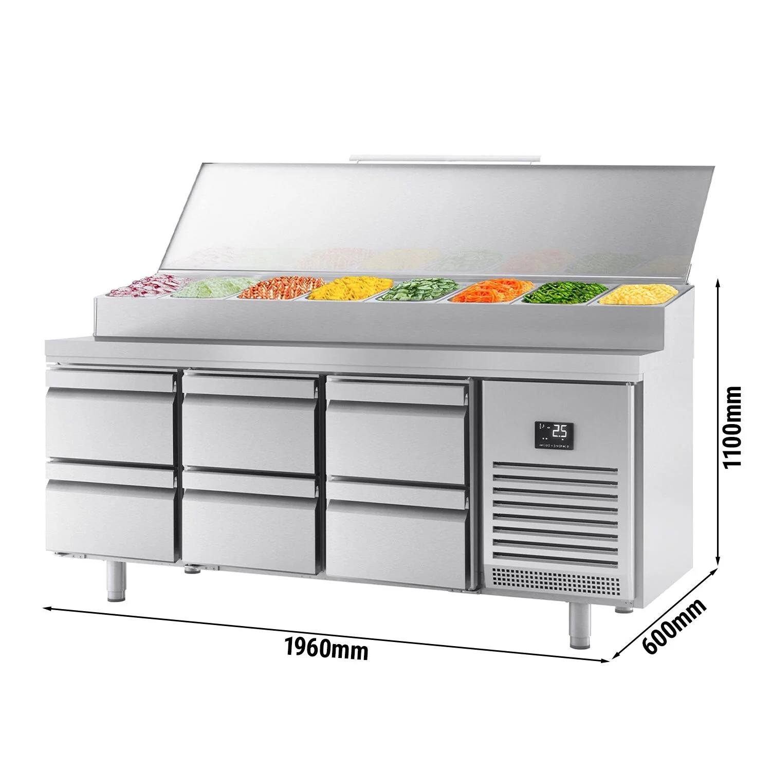 Saladette - 1960x600 mm - 6 skuffer - for 11x GN 1/4 beholdere