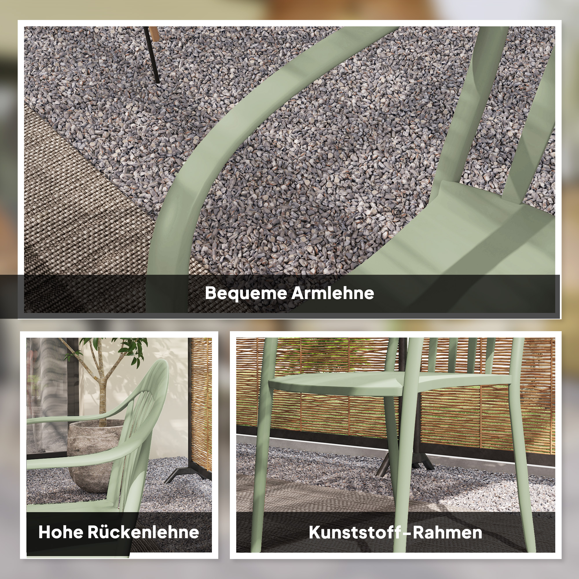 Outsunny 4-delige Set Tuinstoelen Weerbestendig met Armleuning en Rugleuning tot 120 kg Belastbaar