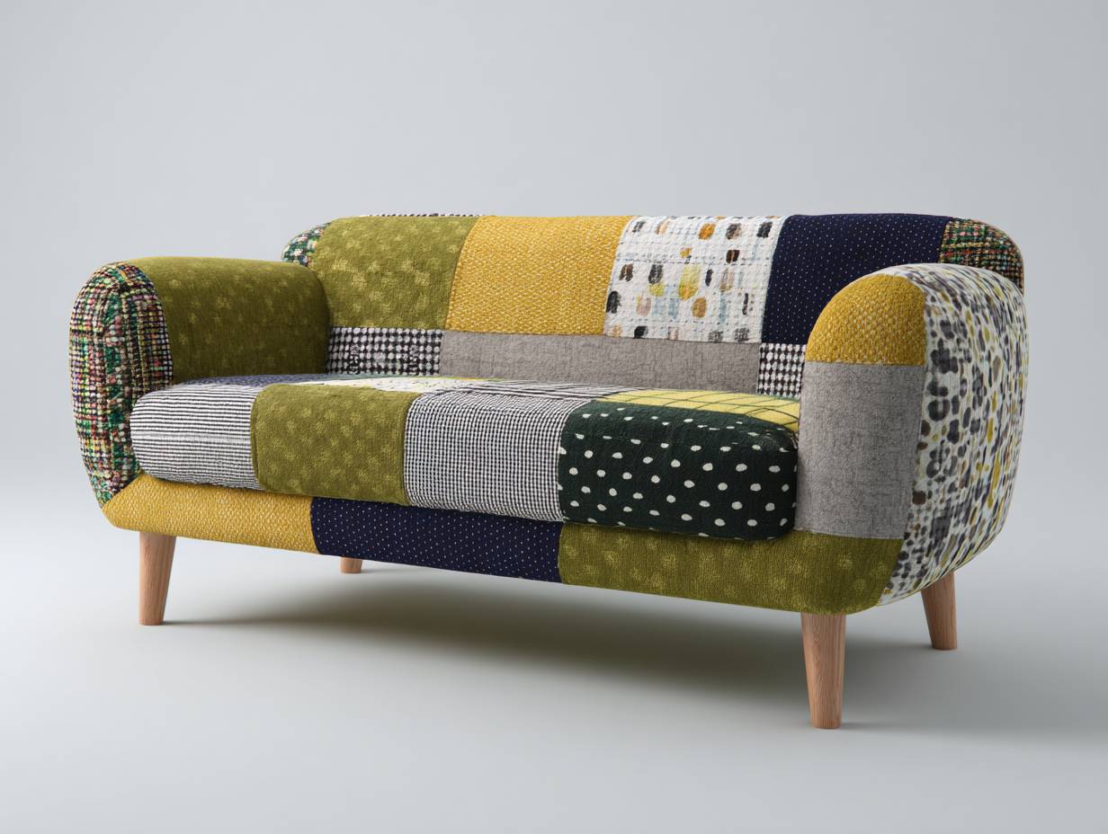 2-Sitzer Sofa Stoff Patchwork Design 162x85x90 cm—Patchwork—Wohnzimmer Sitzmöbel moderner Stil