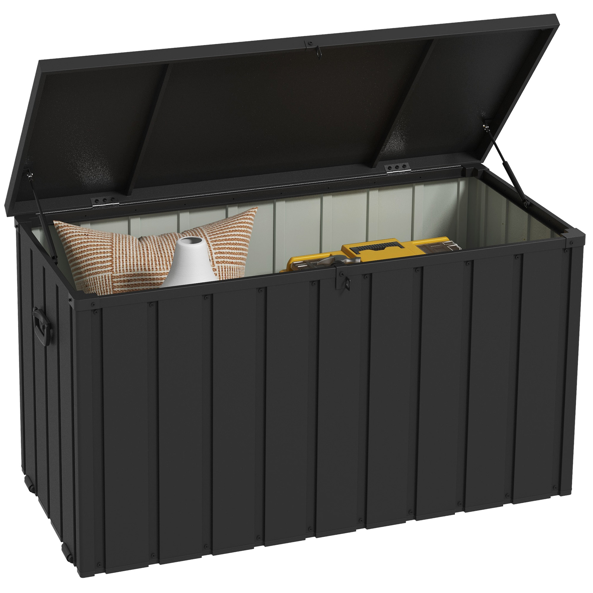 Outsunny Opbergbox, Tuinkist, 450L opbergruimte, 2 wielen, stalen frame, 125x61x70 cm, Donkergrijs