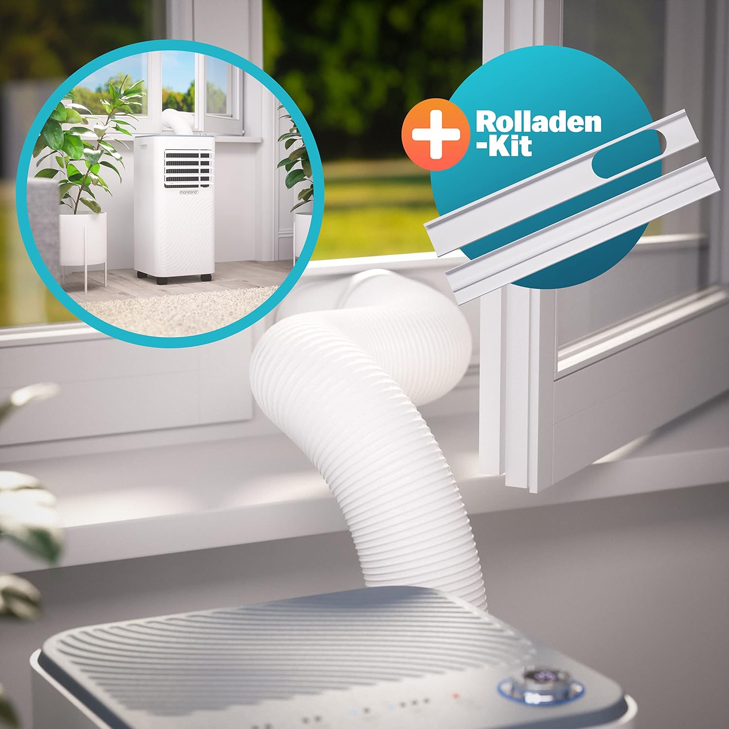 Monzana lokale Klimaanlage MZKA2000 Mobil Abluftschlauch 7000BTU 3in1 750W 24h Timer 25qm Fernbedienung Luftentfeuchter Rollladenkit Klimagerät
