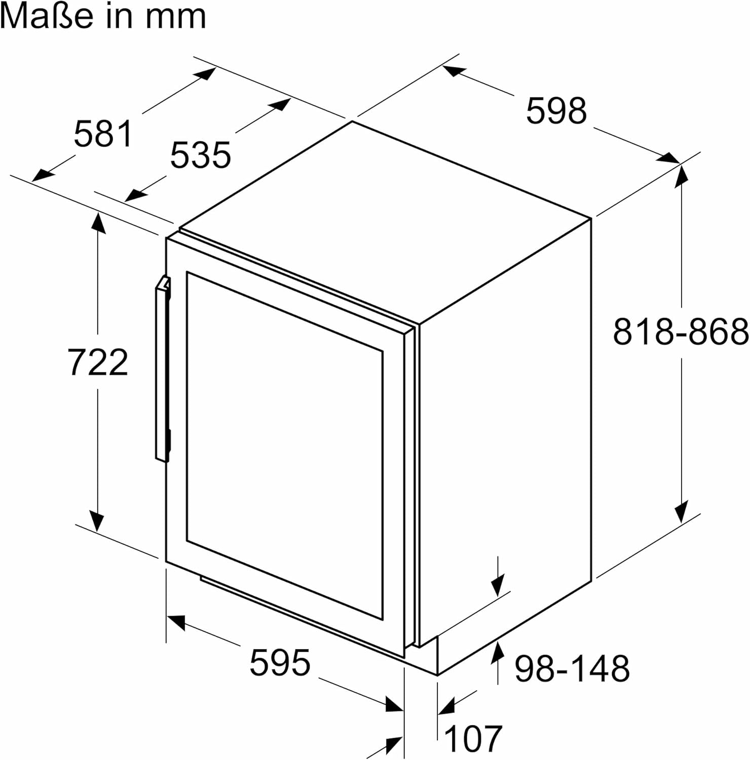 Siemens KU21WAHG0 iQ500 Weinkühlschrank, 82 x 60 cm, 44 Flaschen, Temperatur: 5-20 °C, Zwei separat gesteuerte Temperaturzonen, 120 L