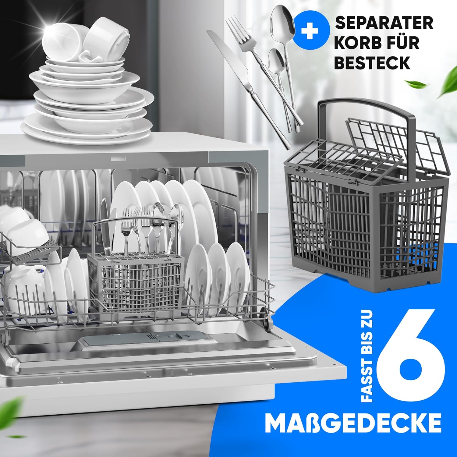 Bomann® Mini Geschirrspüler mit Wasseranschluss | inkl. Schlauch | Tisch Geschirrspüler leise | Mini Spülmaschine für kleine Küchen/Camping | Spülmaschine klein m. Überlaufsicherung | TSG 7405 weiß