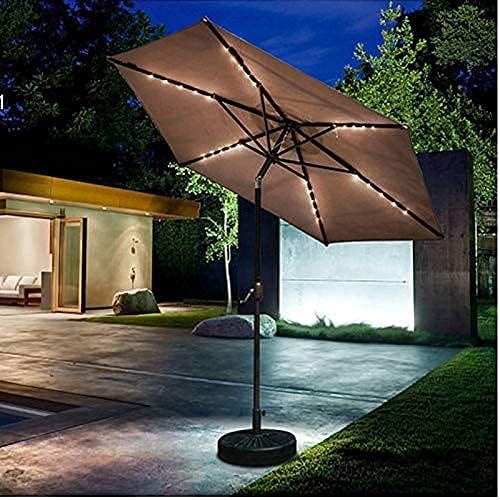Garten-Sonnenschirm, runder Sonnenschirm mit gebogenem Schirmmast, LED-Hof-Sonnenschirm ohne Sockel, Solar-Lichtschirm, tragbarer Markt-Esstisch-Sonnenschirm für Strandgarten (braun 2,0 m)