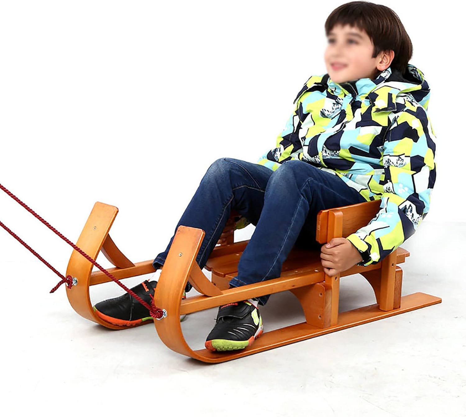 Holzschlitten Kinderschlitten mit Rückenlehne, Massivholz Skiträger für Winter Outdoor Sport, Buche Schlitten Skating Board 92cm