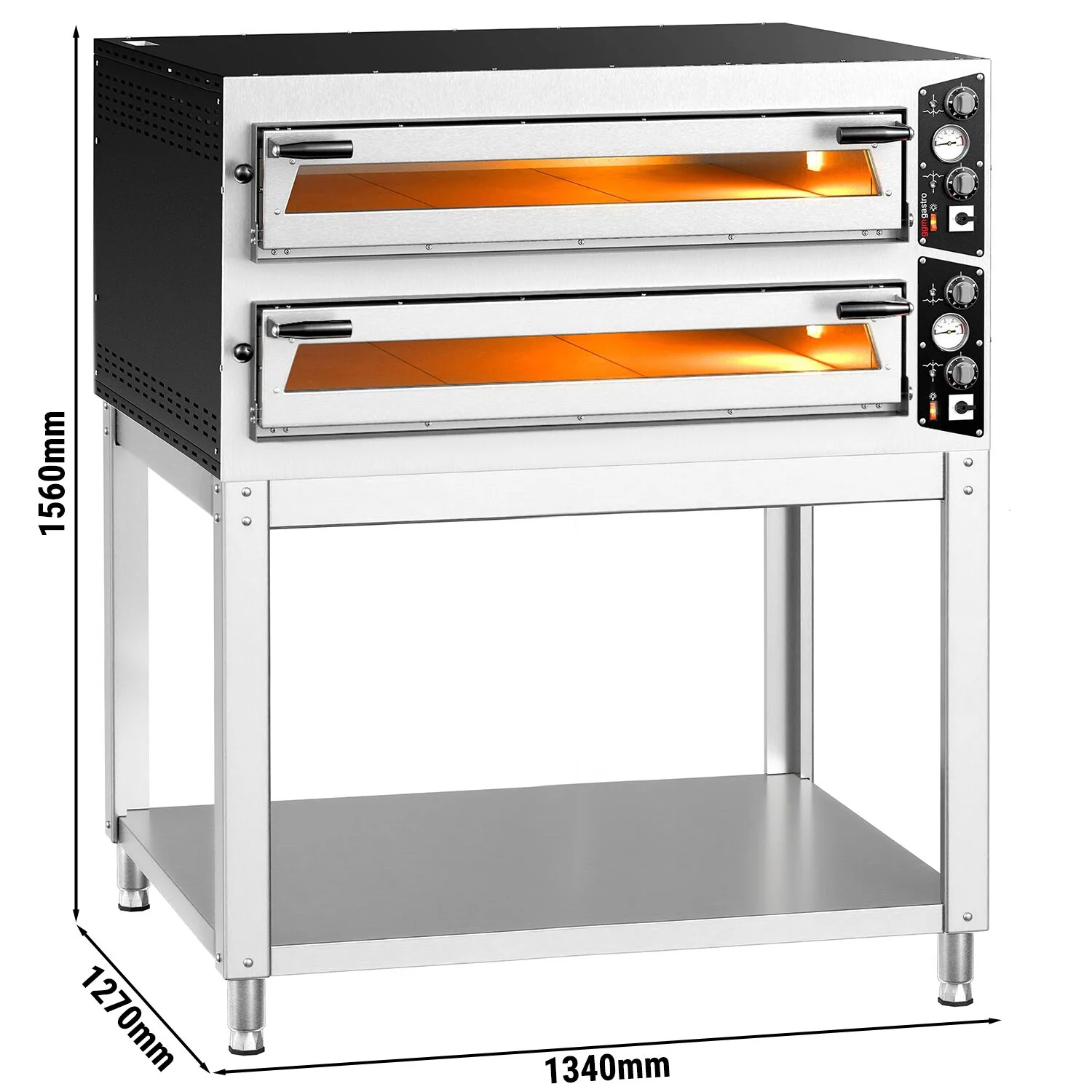 Elektrisk pizzaovn - 1340x1270 mm - 9+9x ? 35 cm (Bred) - opptil 450 ��C - manuell - inkl. understell