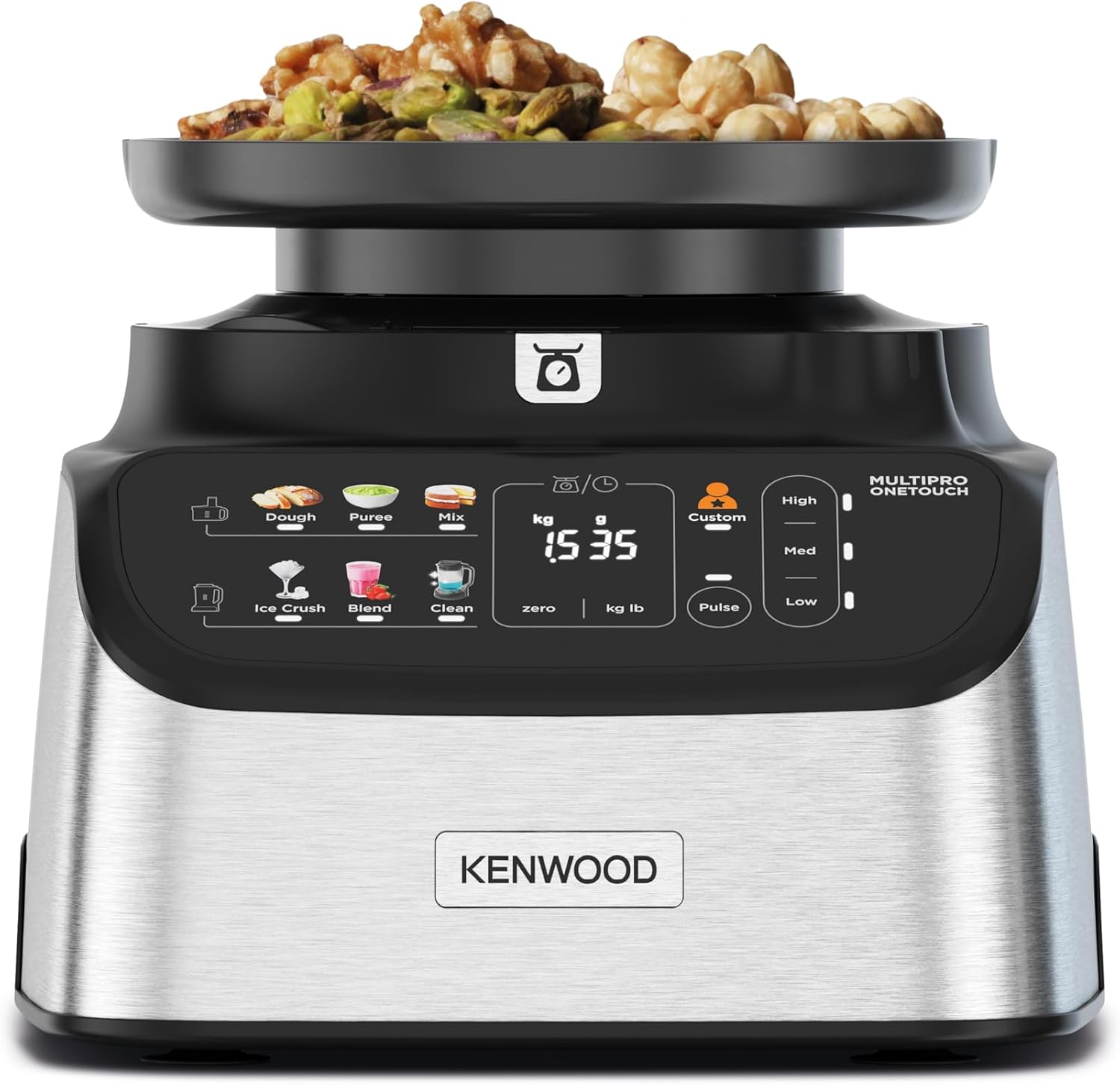 Kenwood MultiPro OneTouch FDM73.850SS – 3-in-1 Kompakt-Küchenmaschine & Mixer, 12 Zubehörteile, 6 Automatikprogramme, Variable Geschwindigkeit & Pulse-Funktion, Integrierte Waage, 1000 W, Silber