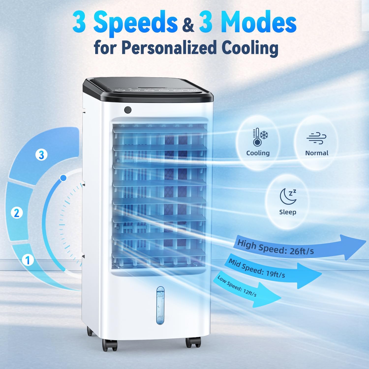 FANCOLE Tragbare Klimageräte ohne Fenster mit 6 Kühlakkus, 12H Smart Timer für Auto-Off, 7,8 m Fernbedienung, Top Fill Dual Tank, 3 Geschwindigkeiten Verdunstungsluftkühler, 70° Auto Swing Swamp