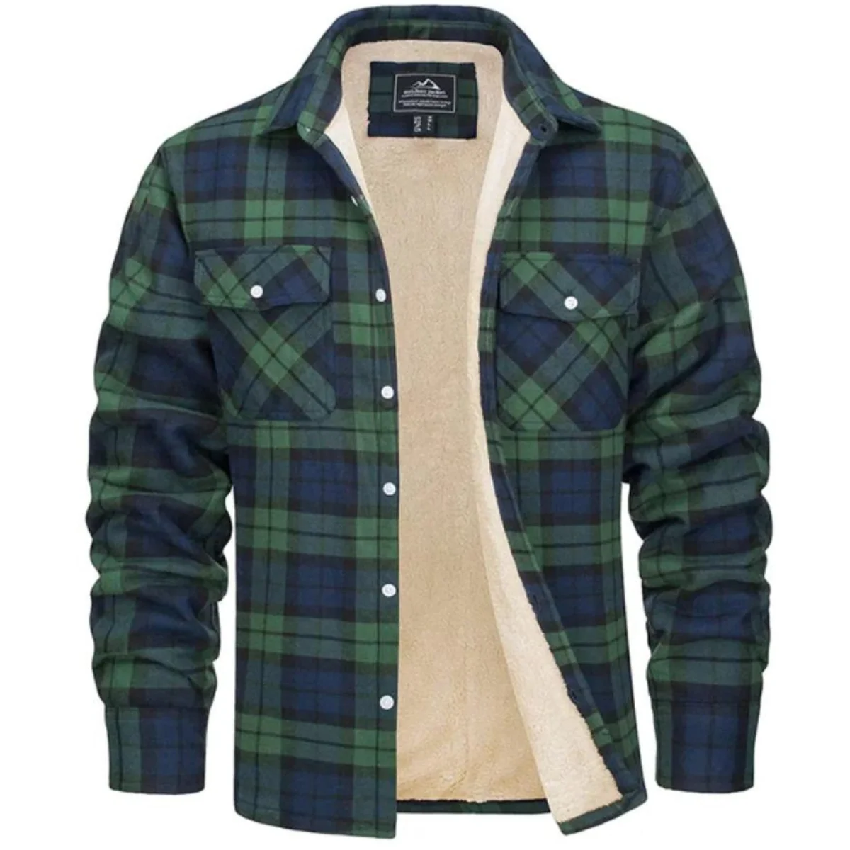 Herren-Hemdjacke mit Sherpa-Futter und Karomuster | Warme Flanell-��berhemdjacke mit Karomuster