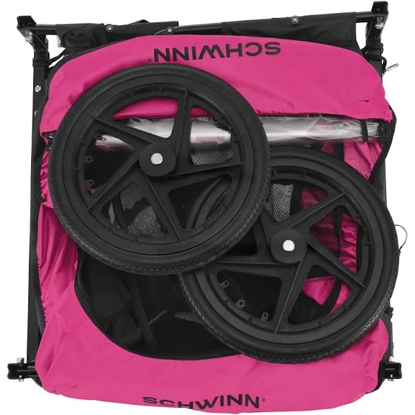 Schwinn Shuttle Foldable Bike Trailer, 2 Passengers, Pink / Black