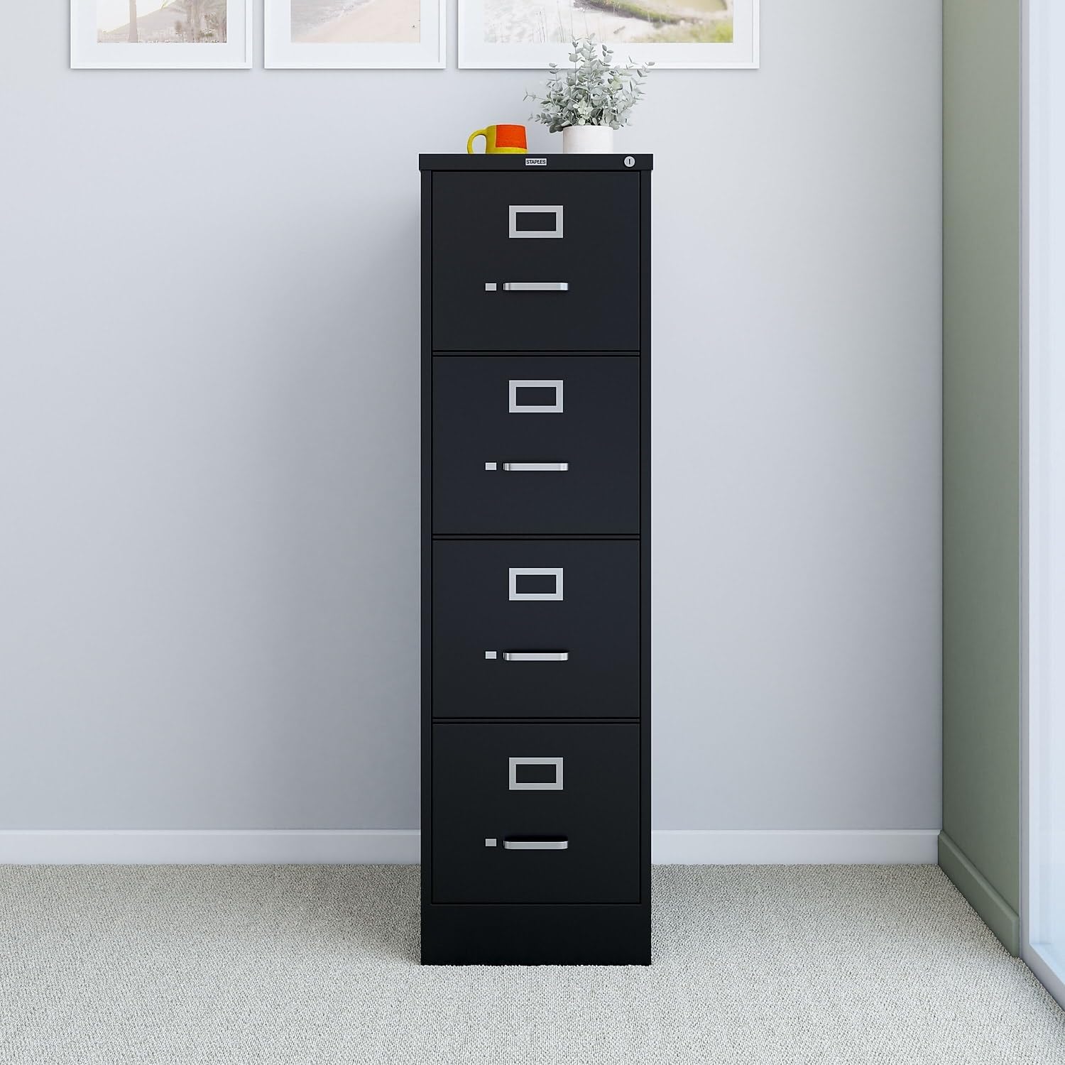 STAPLES 4-Drawer File Cabinet, Lockable, Black, 25