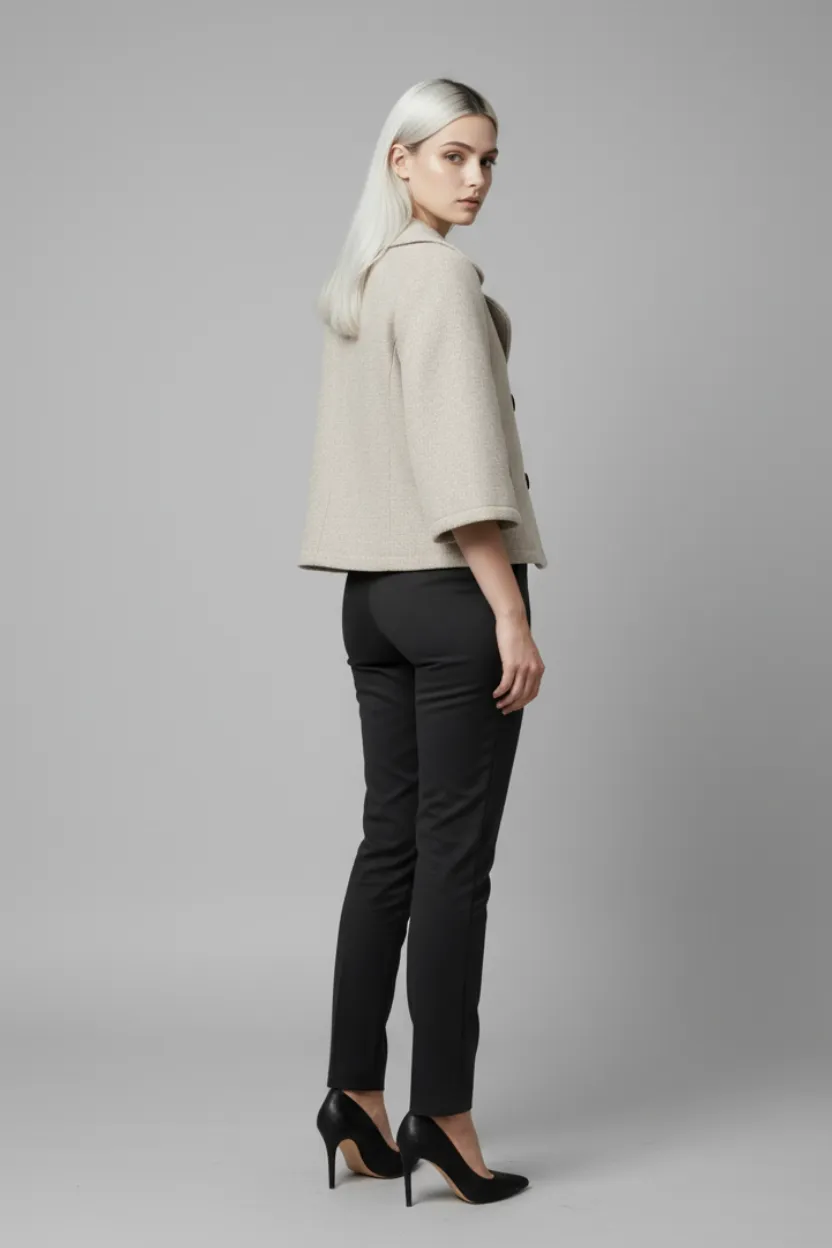 Women's Short Coat Jacket Short Beige with Buttons