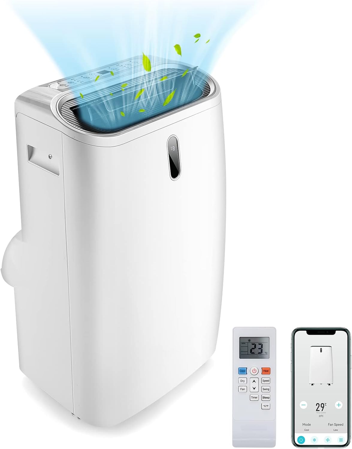GOPLUS 14000 BTU Klimaanlage mit Abluftschlauch, 5 in 1 mobiles Klimagerät: Kühlen, Heizen, Entfeuchten, Belüften, Schlafmodus | für Raumgröße bis 30㎡ | 24H-Timer | App/Fernbedienung (14000BTU)