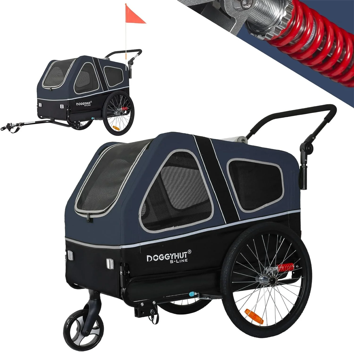 Doggyhut S-Line XL Hundeanh?nger & Hundebuggy mit Federung 2 in 1 Hunde Fahrradanh?nger Jogger gefedert bis 45 kg