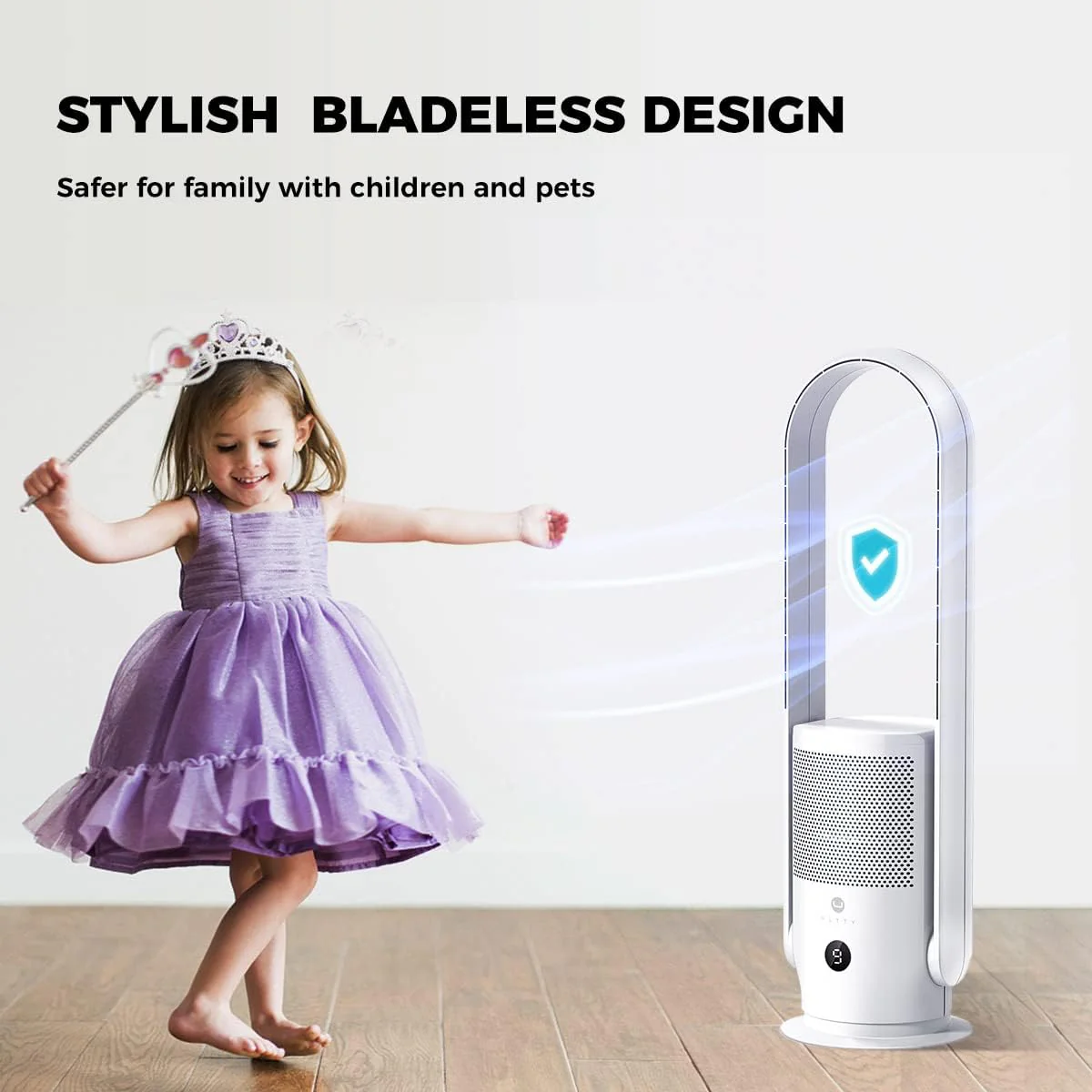 Rotorloser Ventilator mit Luftreiniger, Ultty Turmventilator Leise mit Fernbedienung, Touch, 8H Timer, HEPA-Filter 99,97%, 80cm 90° Oszillation Bladeless Fan für Schlafzimmer Heim, CR022 Weiß