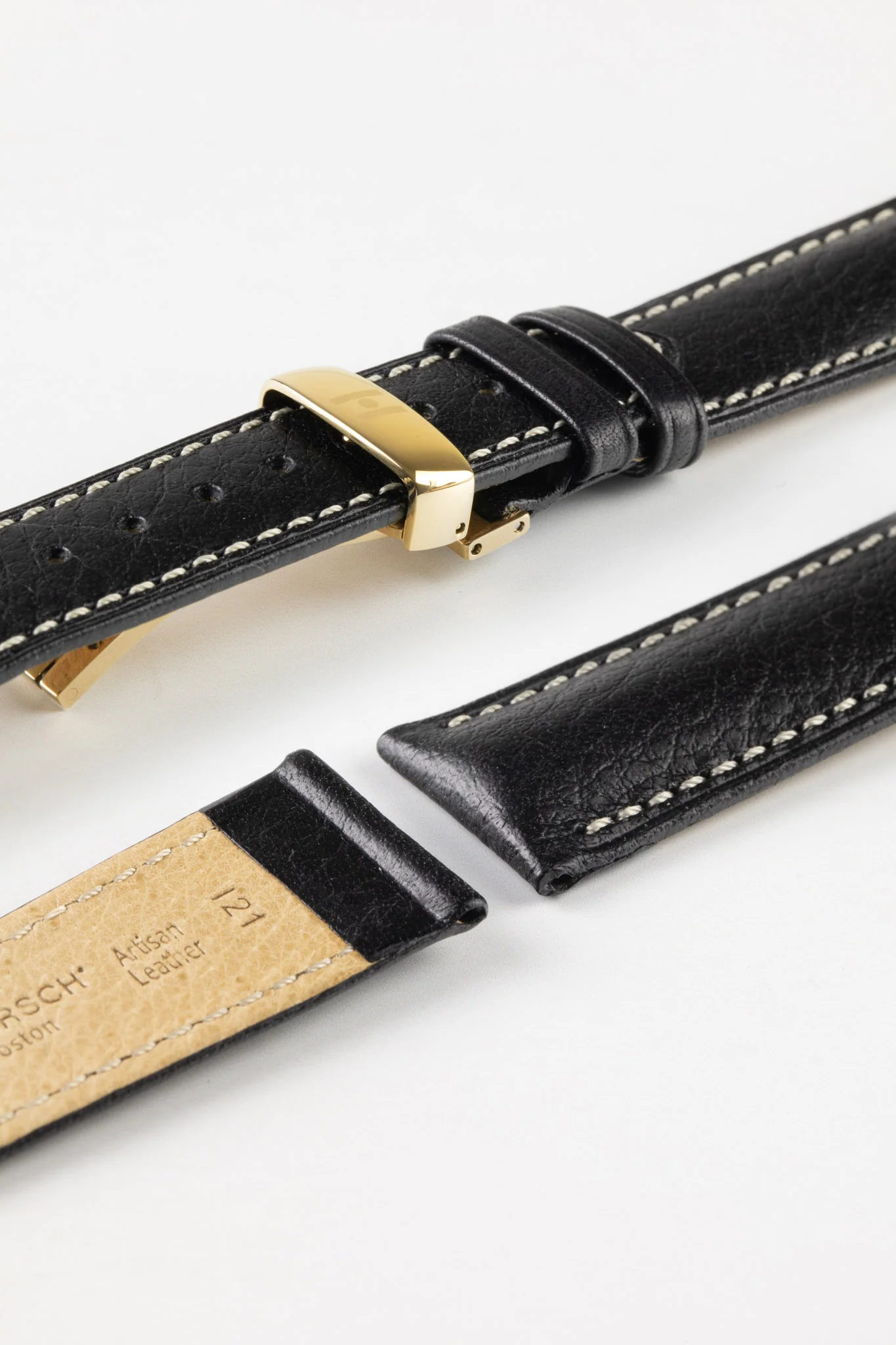 Hirsch BOSTON NQR Black Watchstrap - Buffalo Calfskin