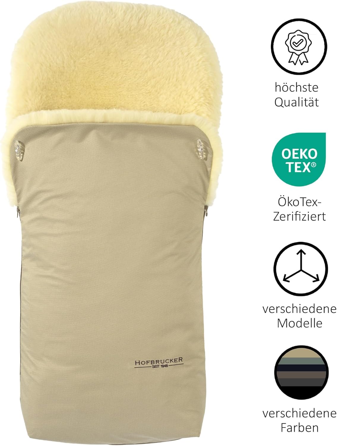 Hofbrucker Lammfell-Fußsack Putzi Kinderwagen, Buggy/Winterfußsack wind- & wasserabweisend/Warmer Fußsack Oberteil abnehmbar/echtes Lammfell/Made in Germany