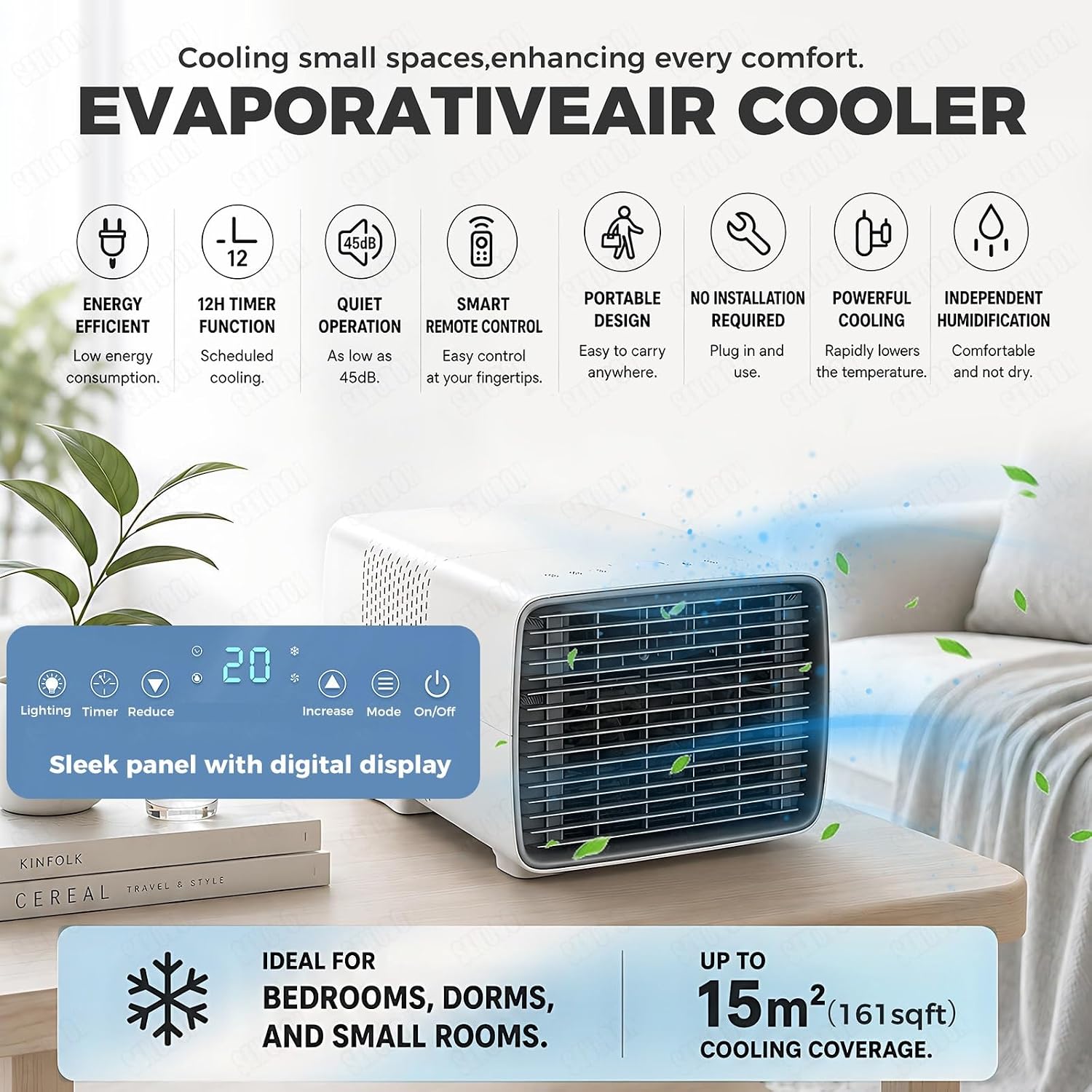 Aire Acondicionado Portátil para Habitación Pequeña, Enfriamiento Rápido 2700 BTU, Mini Enfriador Personal 3 en 1 de Bajo Consumo 280W, Modo de Suspensión Ultra Silencioso para Dormir